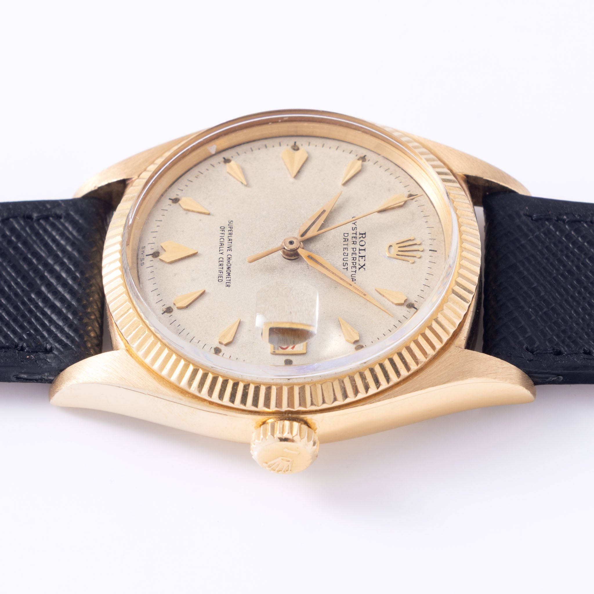 Rolex Datejust Cream dial with "Arrow head " markers in 18 k yellow gold ref 6605