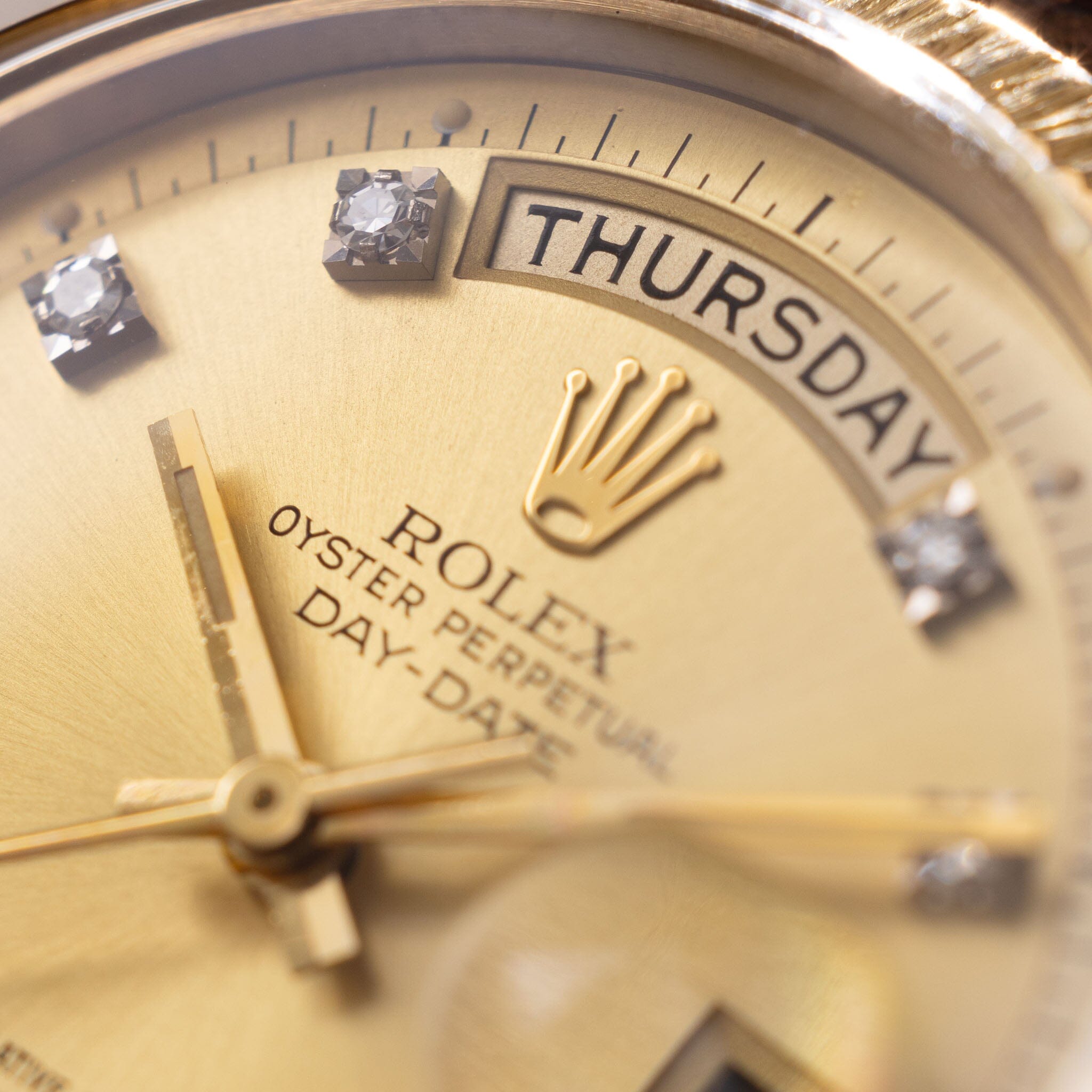 Rolex Day-Date Yellow Gold Champagne Diamond Hours Dial Ref 1807