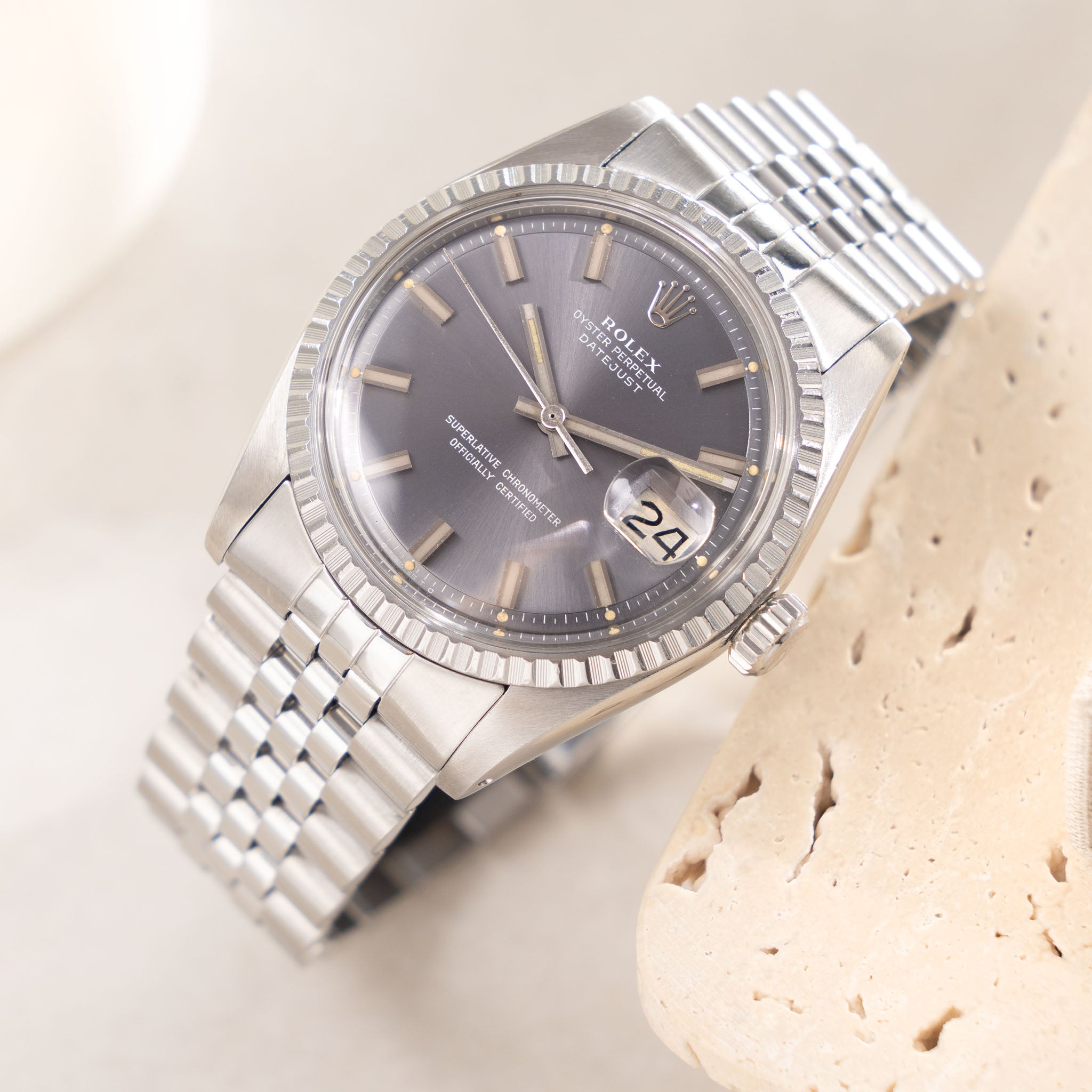 Rolex Datejust Grey Soleil Sigma Wide Boy Dial Ref 1603