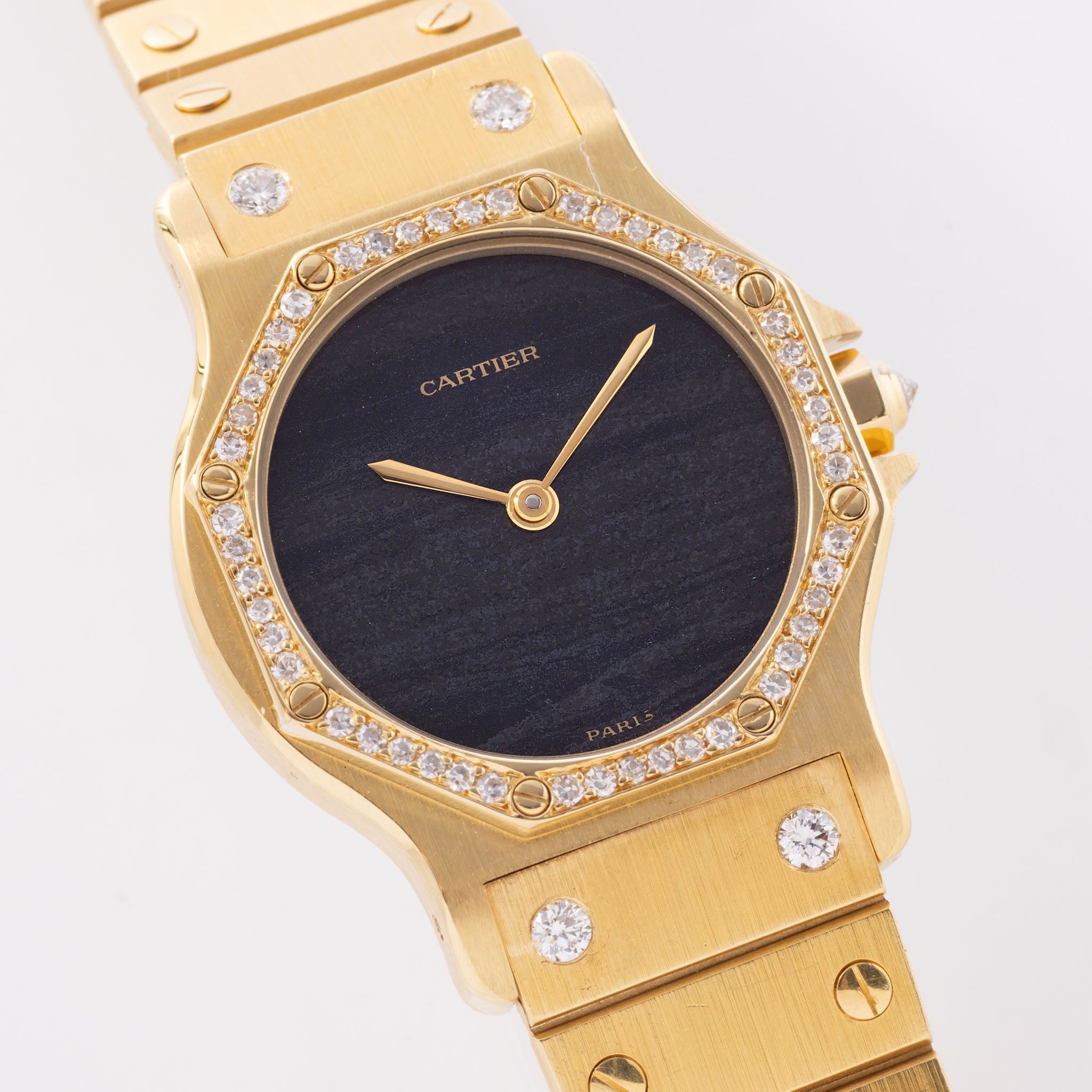 Cartier Santos Octagon "Ferrite Dial" Yellow Gold Diamond Set Ref 2965