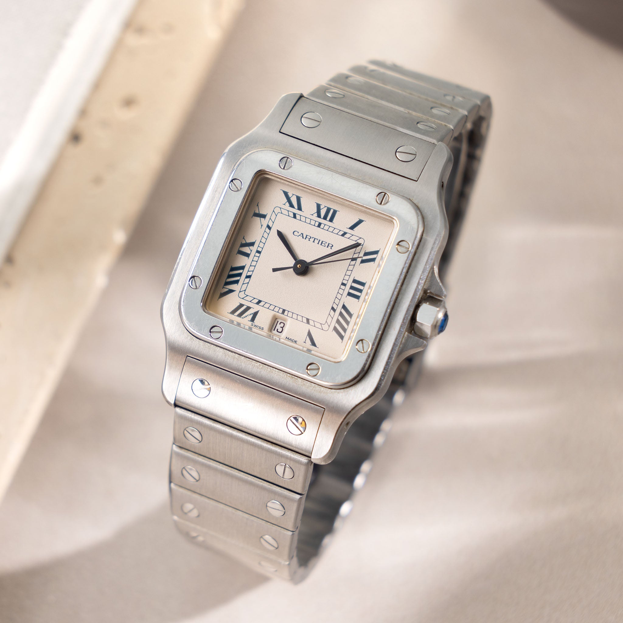 Cartier Santos Galbée cream dial blue numerals With Box and Papers Ref