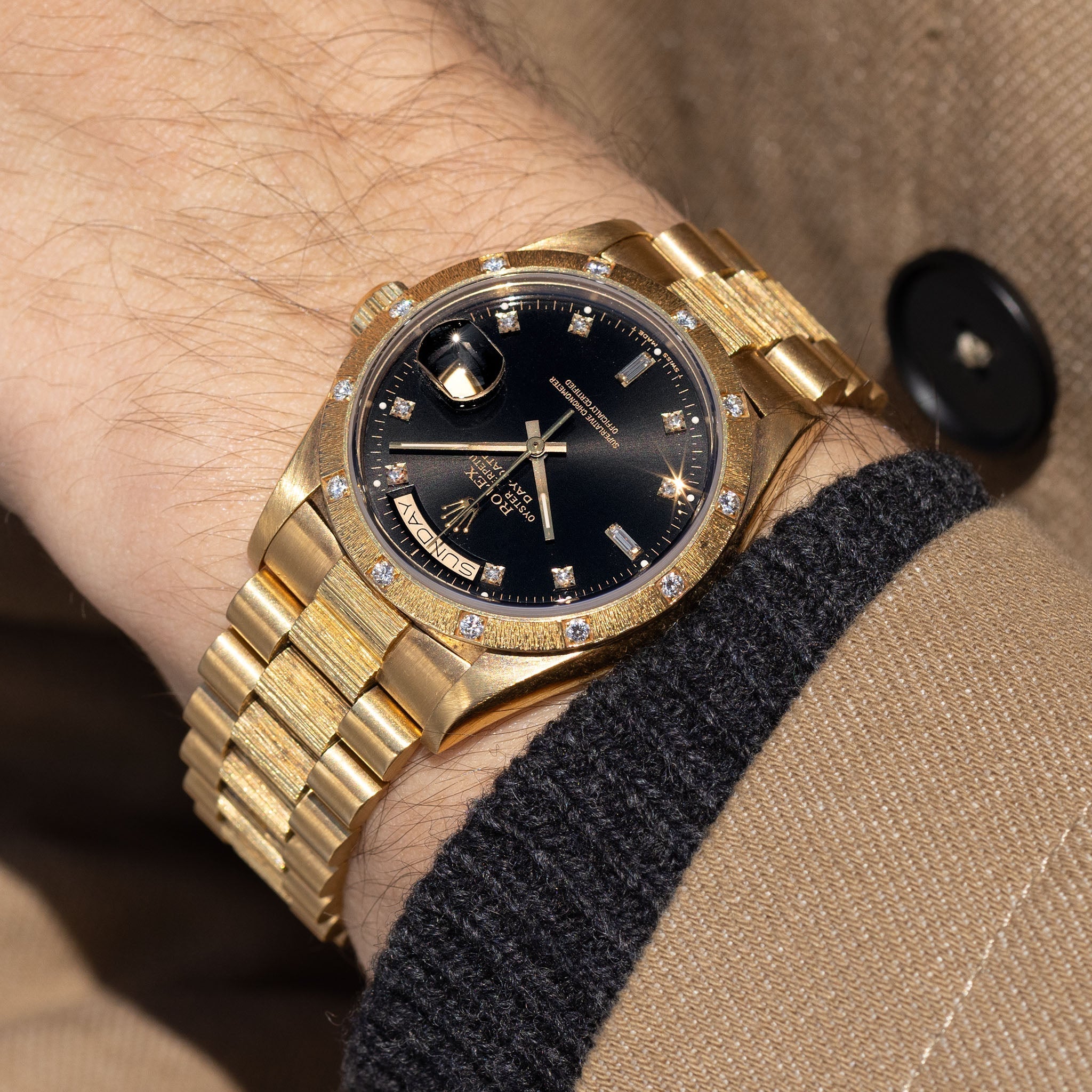 Rolex Day-Date Black Diamond Dial Ref. 18078 Bark Finish Black Dial With Diamond Indices