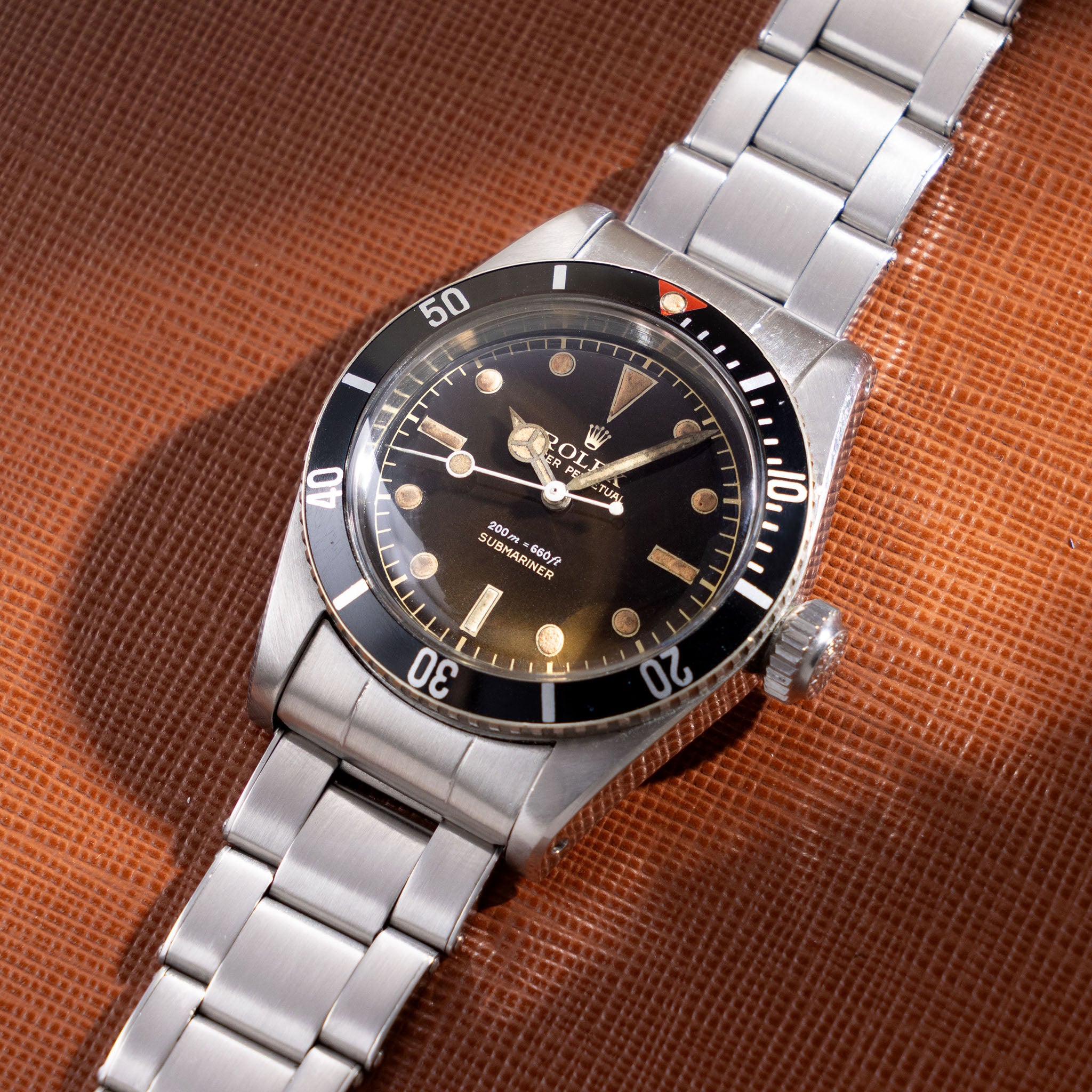 Rolex Submariner 6538 “Big crown” Tropical 2 liner dial on steel bracelet