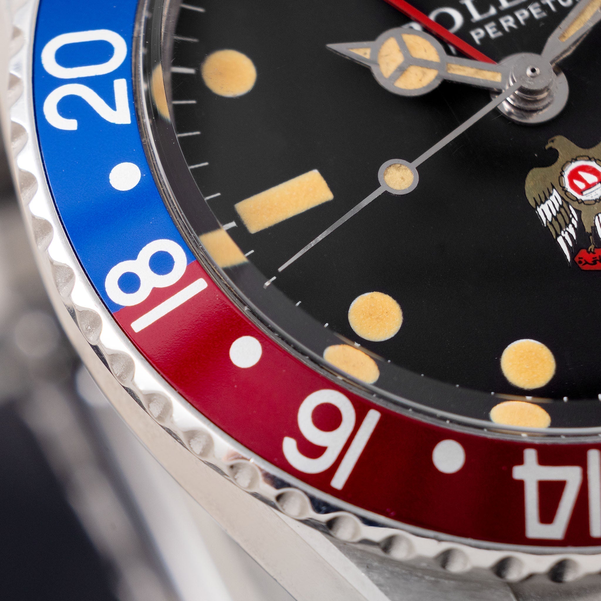 Rolex GMT-Master 1675 UAE ministry of Defence/ Quraysh Hawk logo dial with Rolex Geneva service papers