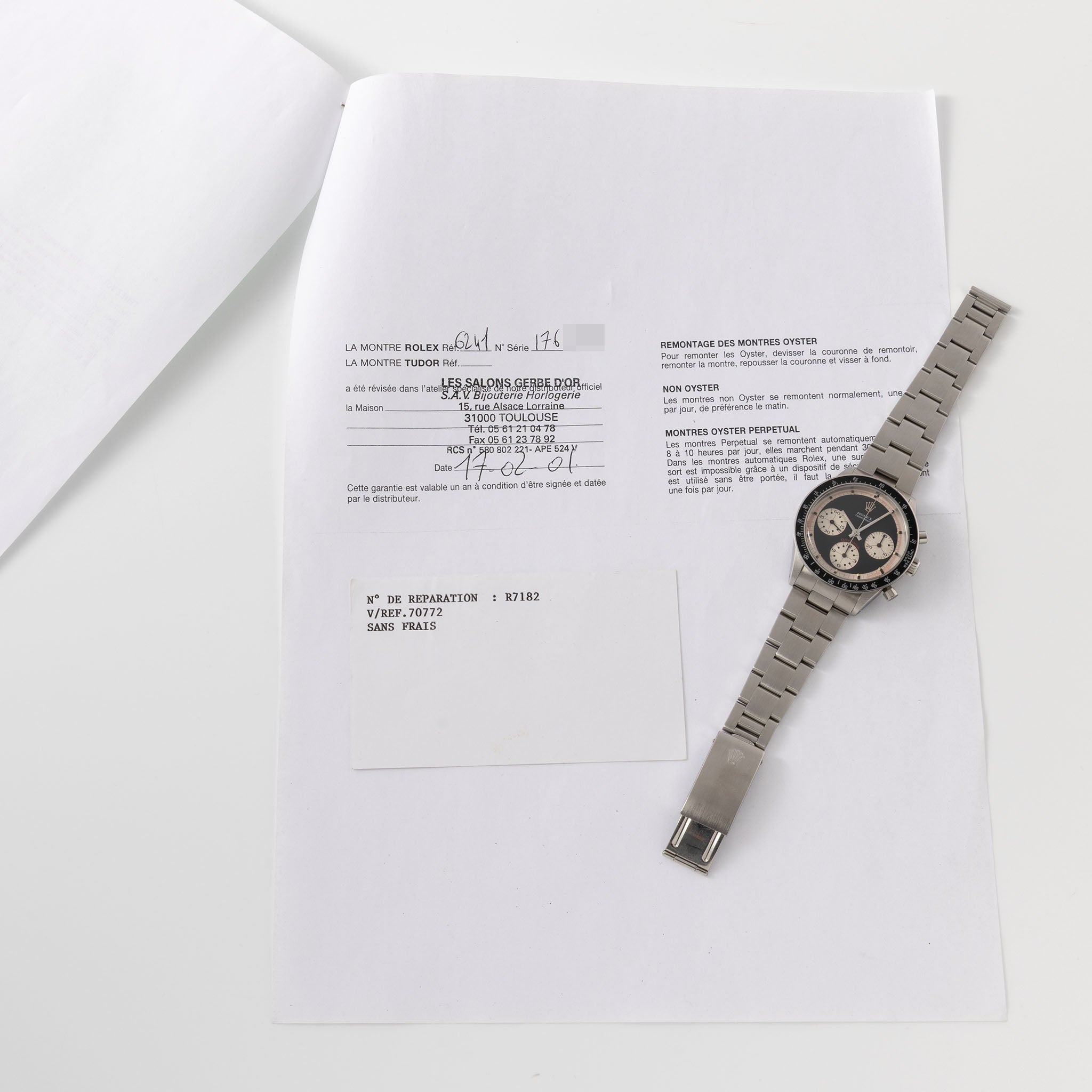Rolex Cosmograph Daytona 6241 Black Tri-Color Paul Newman dial with Rolex service papers