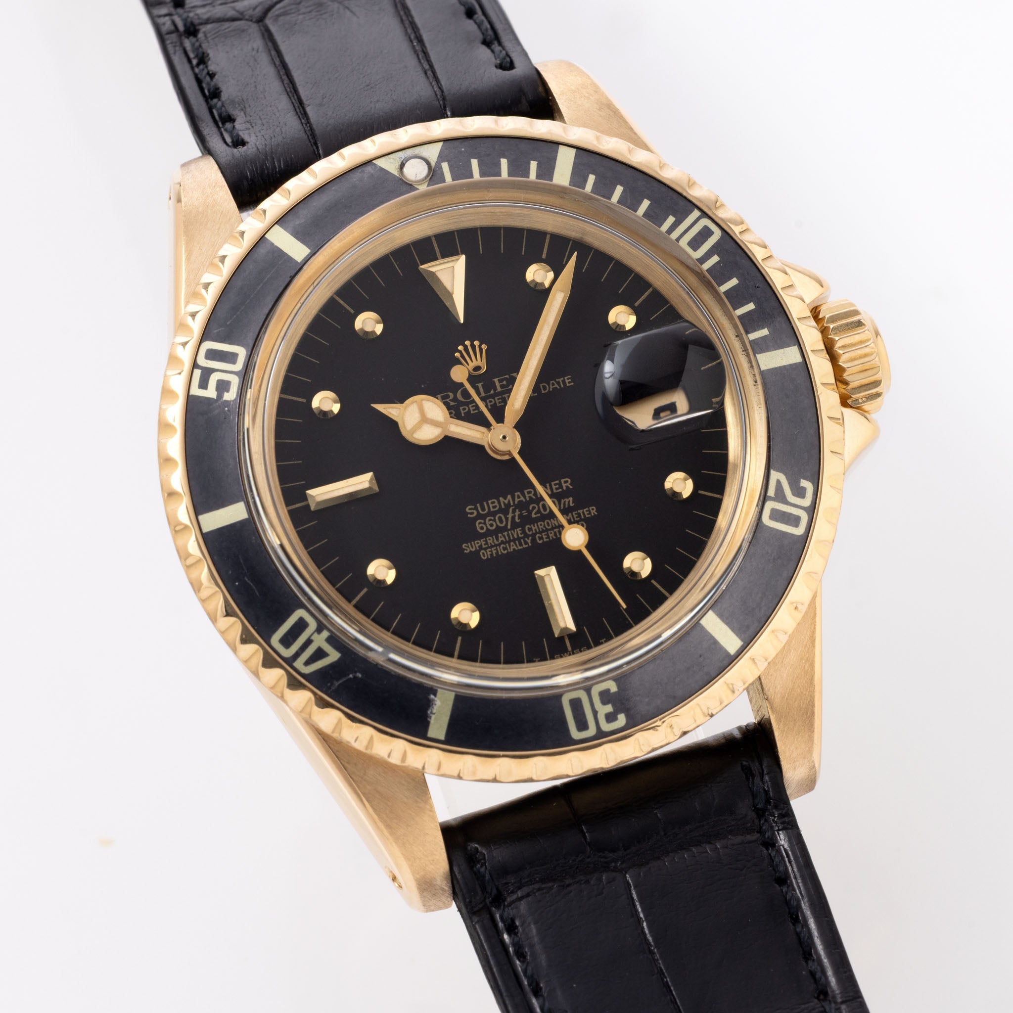 Rolex Submariner 1680/8 Black Nipple Dial in 18k Yellow Gold with Box and Papers