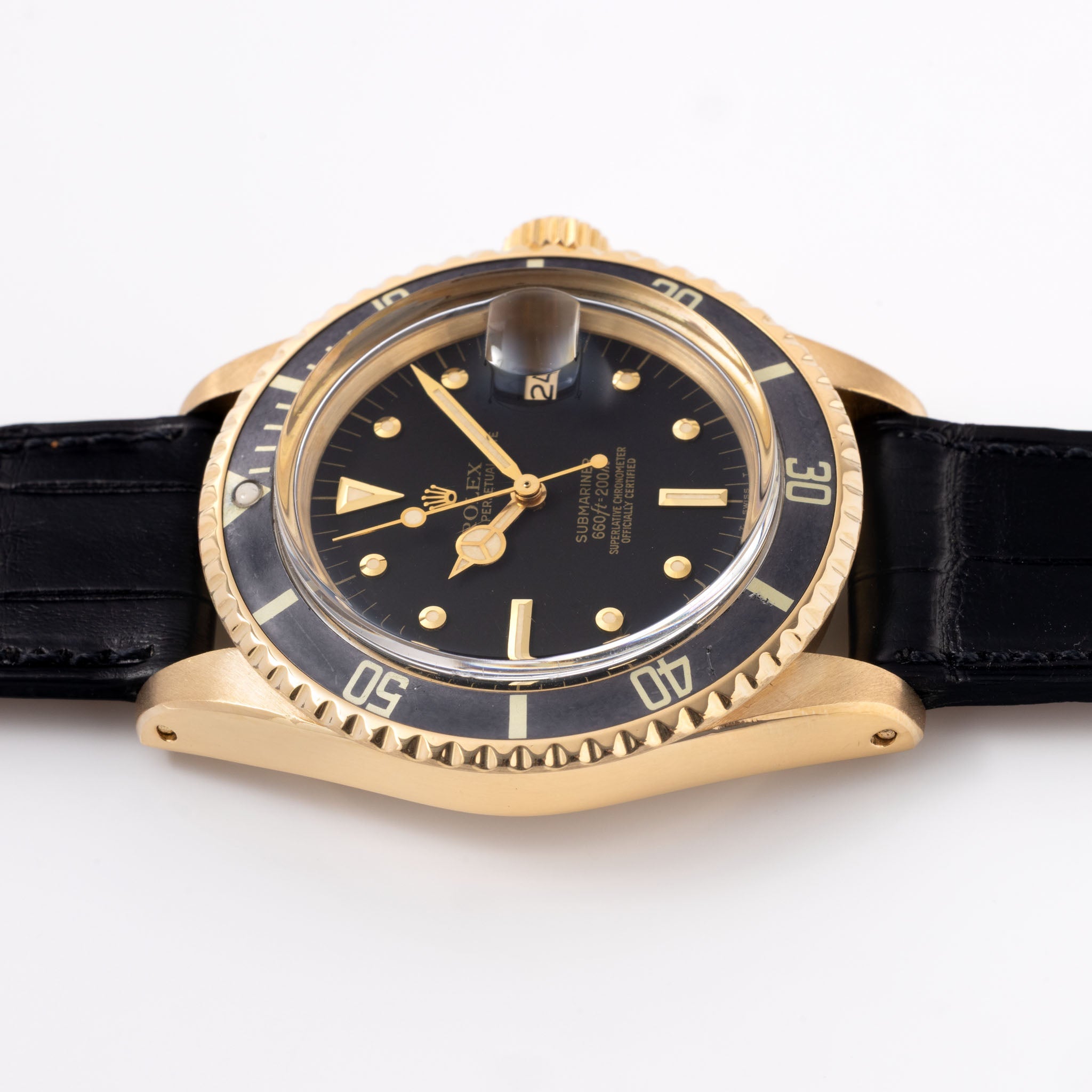 Rolex Submariner 1680/8 Black Nipple Dial in 18k Yellow Gold with Box and Papers