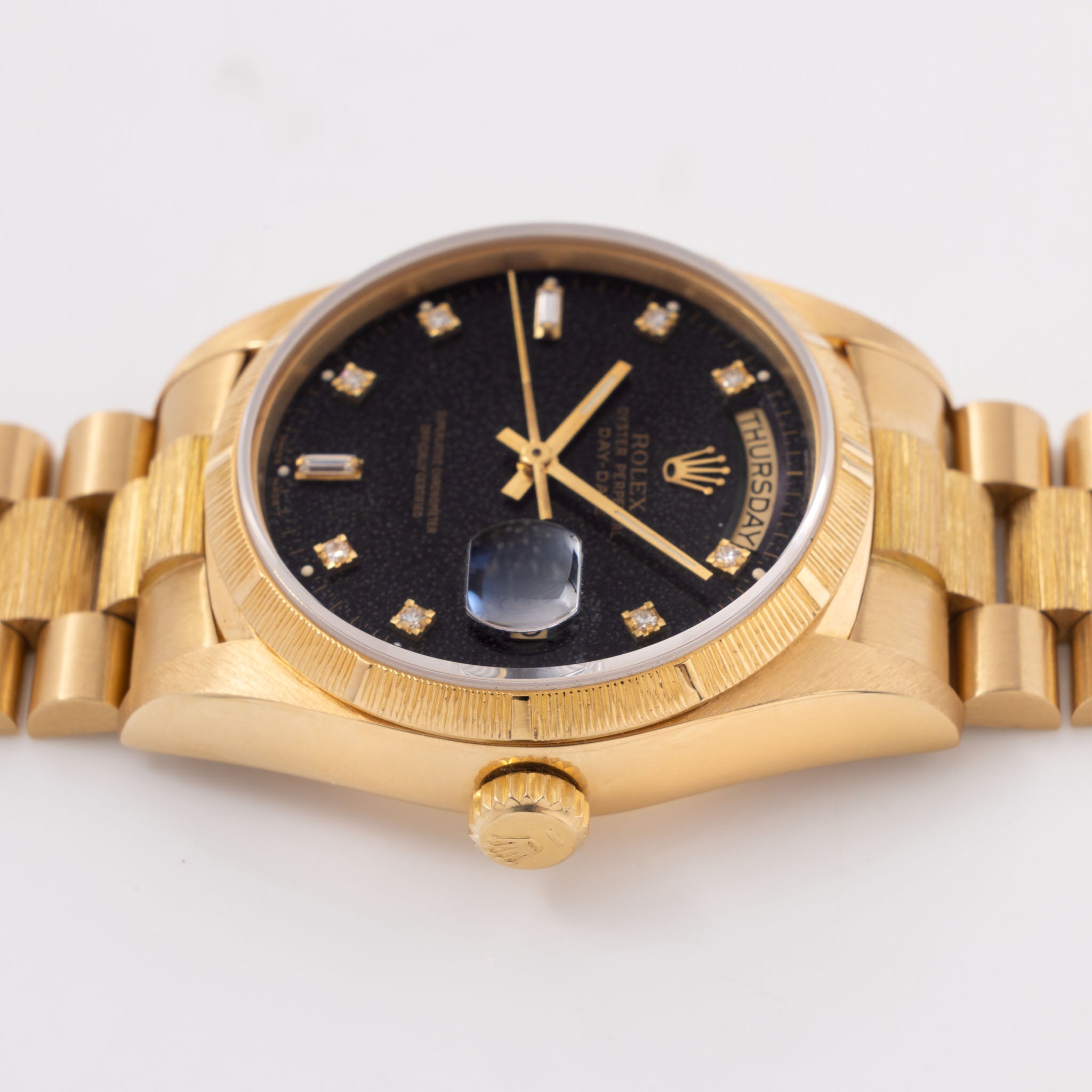 Rolex Day-Date Black Diamond "Stingray Patina" Dial Bark Finish Box and Paper Set Ref. 18078