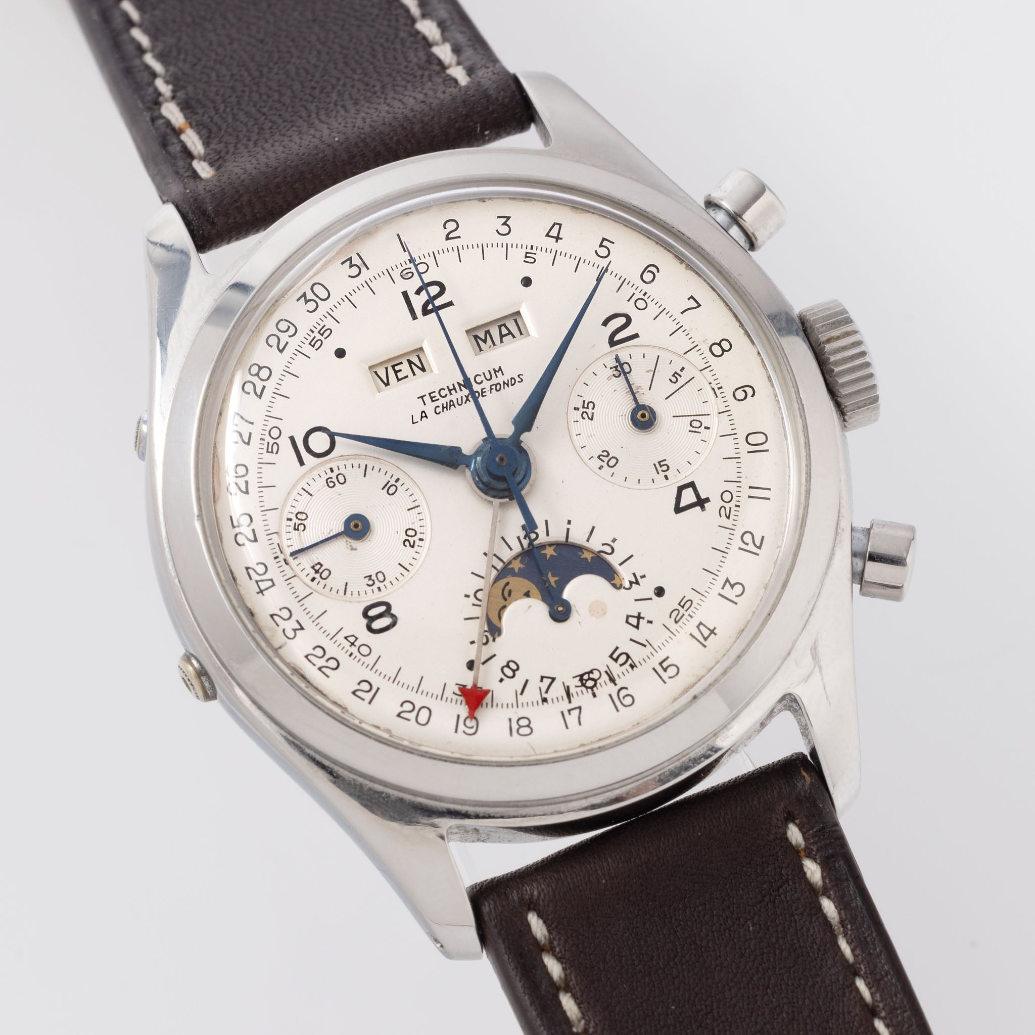 Technicum La chaux de fonds Triple Date Moonphase Chronograph “Datocompax” School Watch with provenance