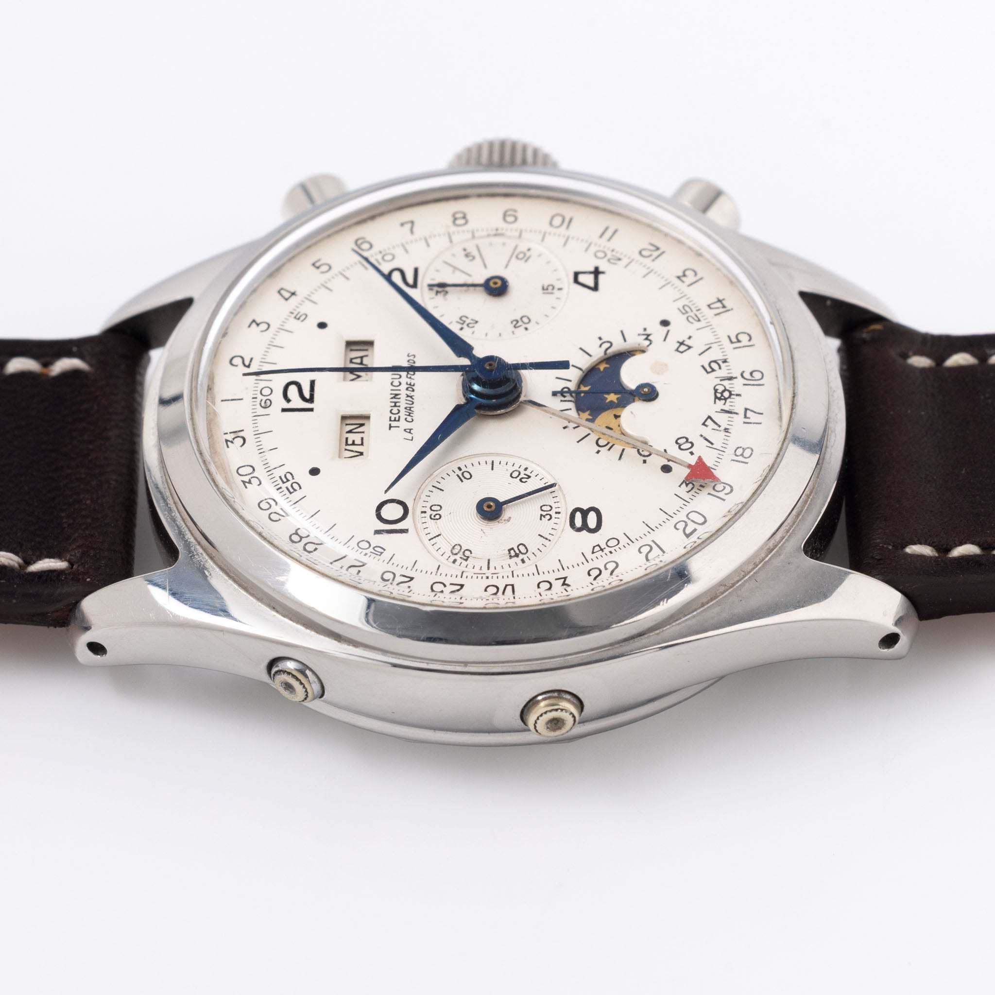 Technicum La chaux de fonds Triple Date Moonphase Chronograph “Datocompax” School Watch with provenance