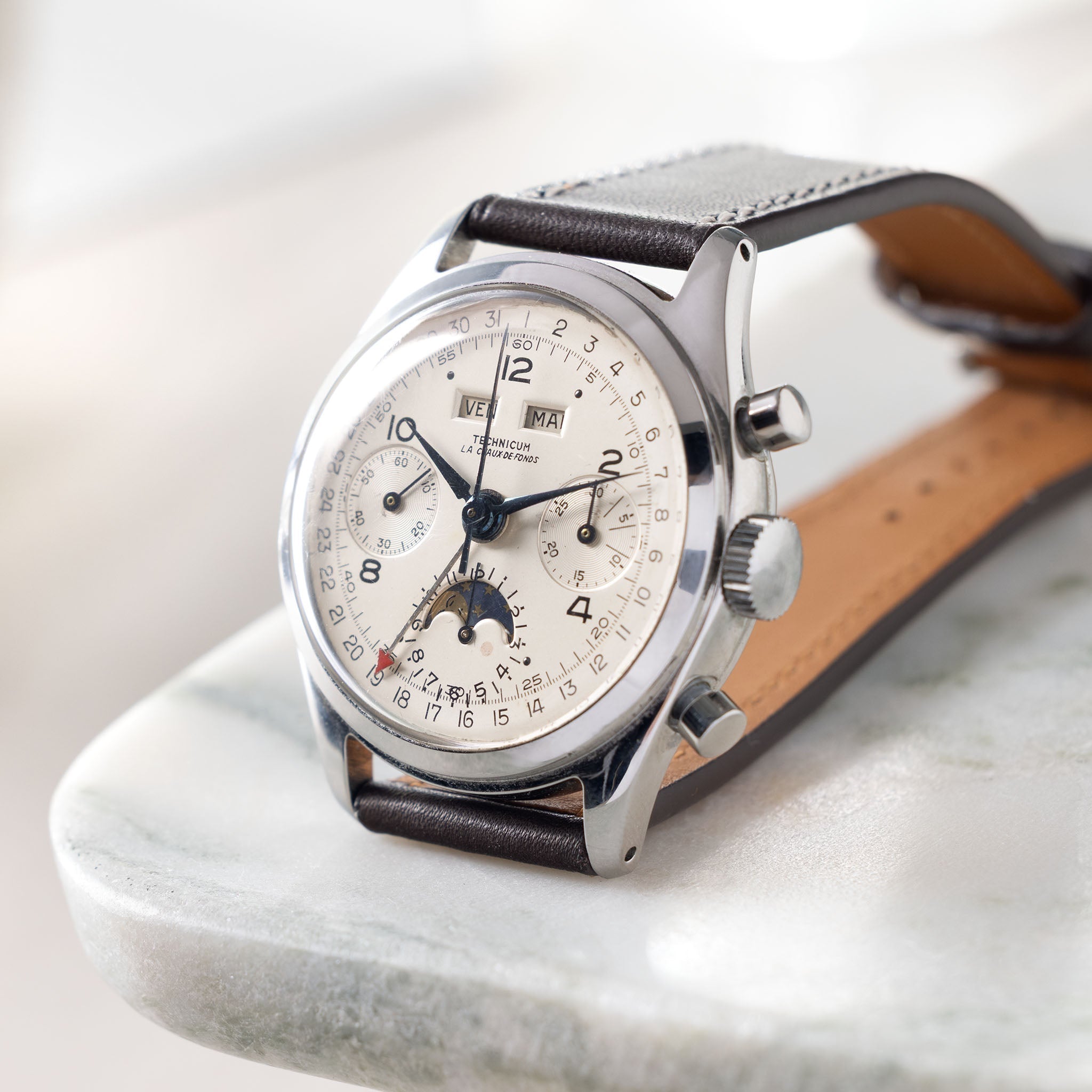 Technicum La chaux de fonds Triple Date Moonphase Chronograph “Datocompax” School Watch with provenance