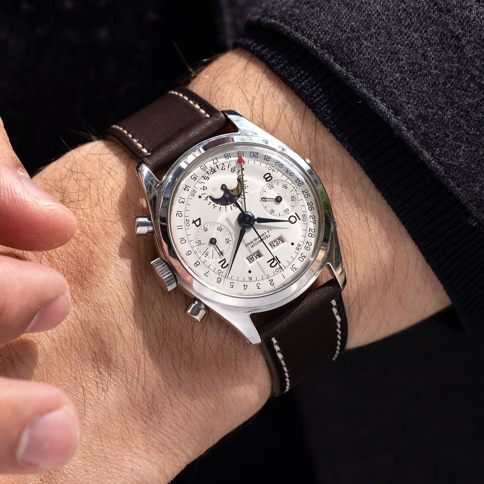 Technicum La chaux de fonds Triple Date Moonphase Chronograph “Datocompax” School Watch with provenance