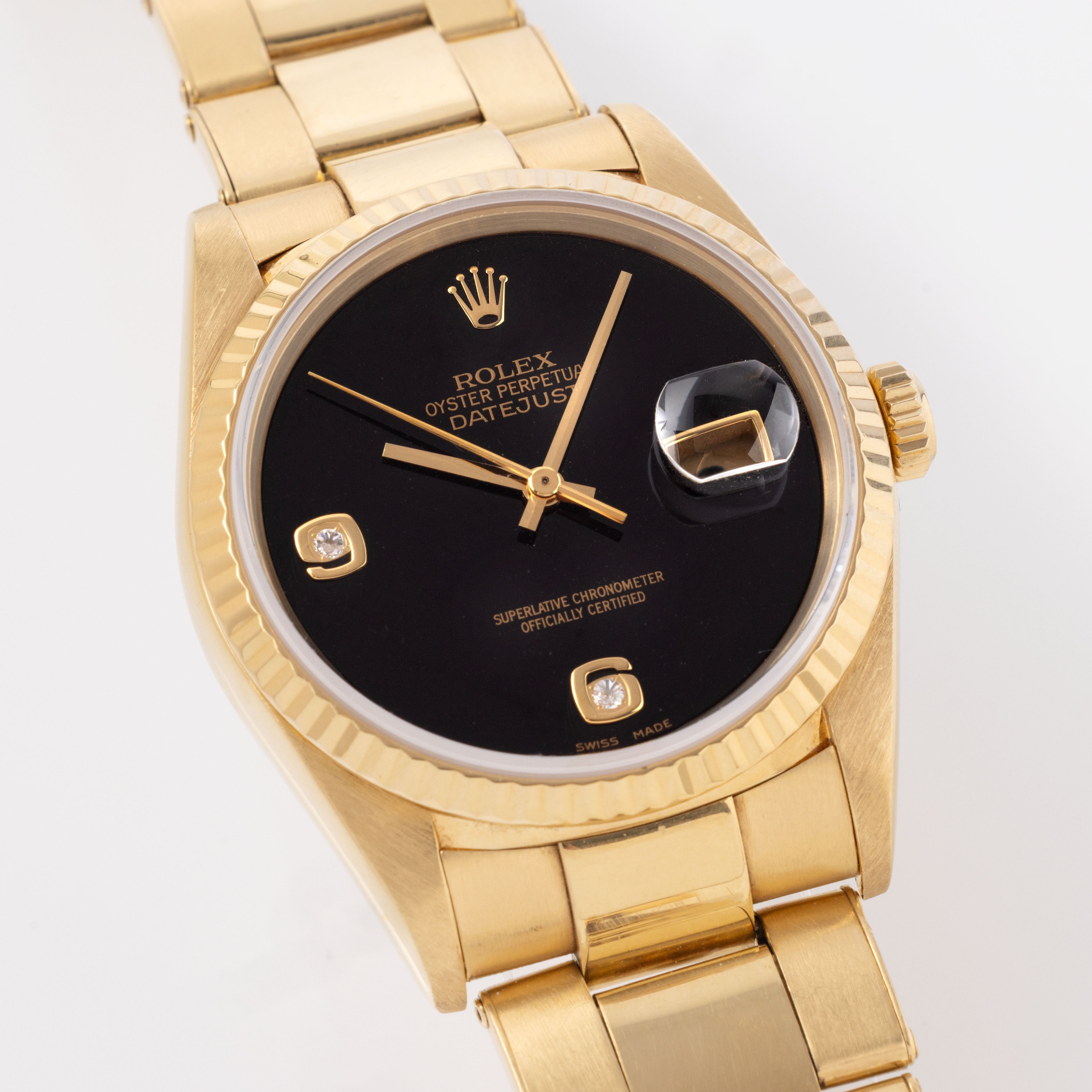 Rolex Datejust 16238 "Onyx 6-9 Diamond Dial" with Original Warranty Paper in 18k Yellow Gold