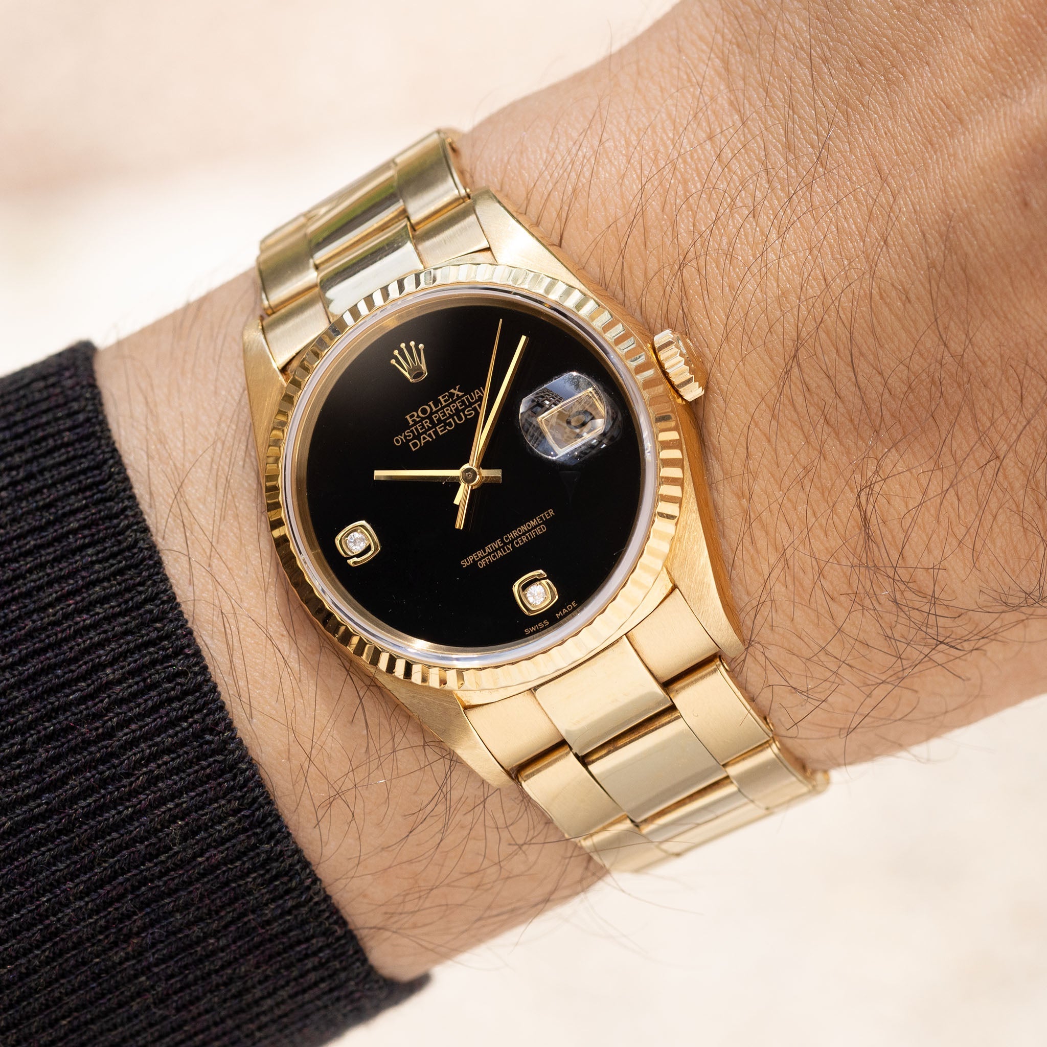 Rolex Datejust 16238 "Onyx 6-9  Diamond Dial" with Original Warranty Paper in 18k Yellow Gold