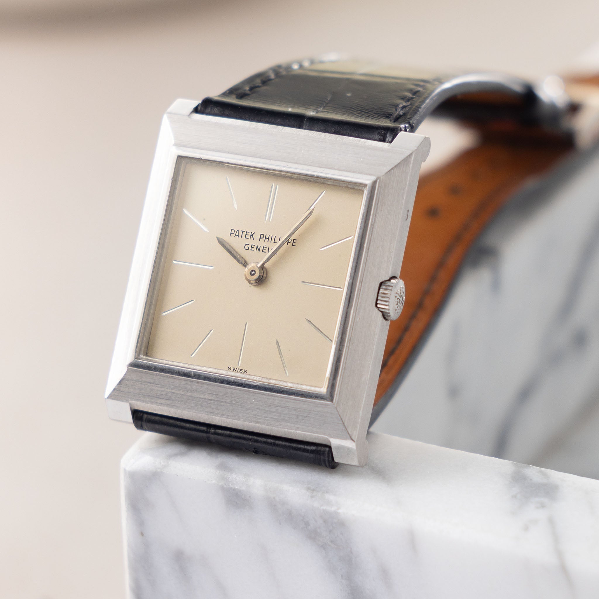 Patek Philippe Square Gondolo Dresswatch 3404P Silver Engraved Dial with Extract of the Archives
