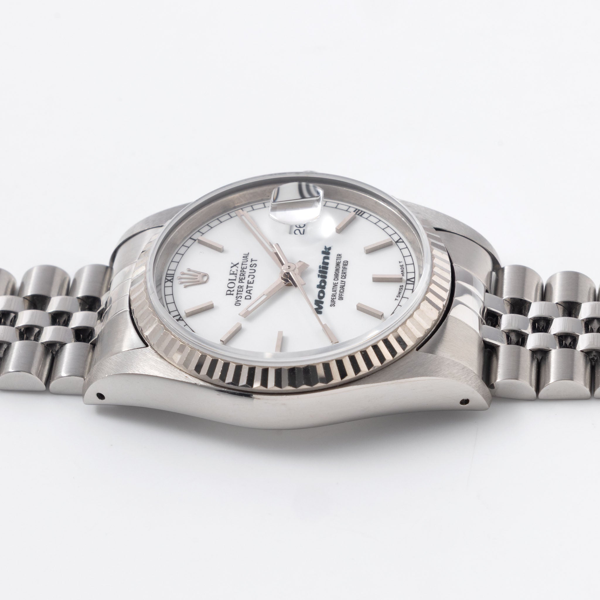 Rolex Datejust 16234 Porcelain White Dial Mobilink logo