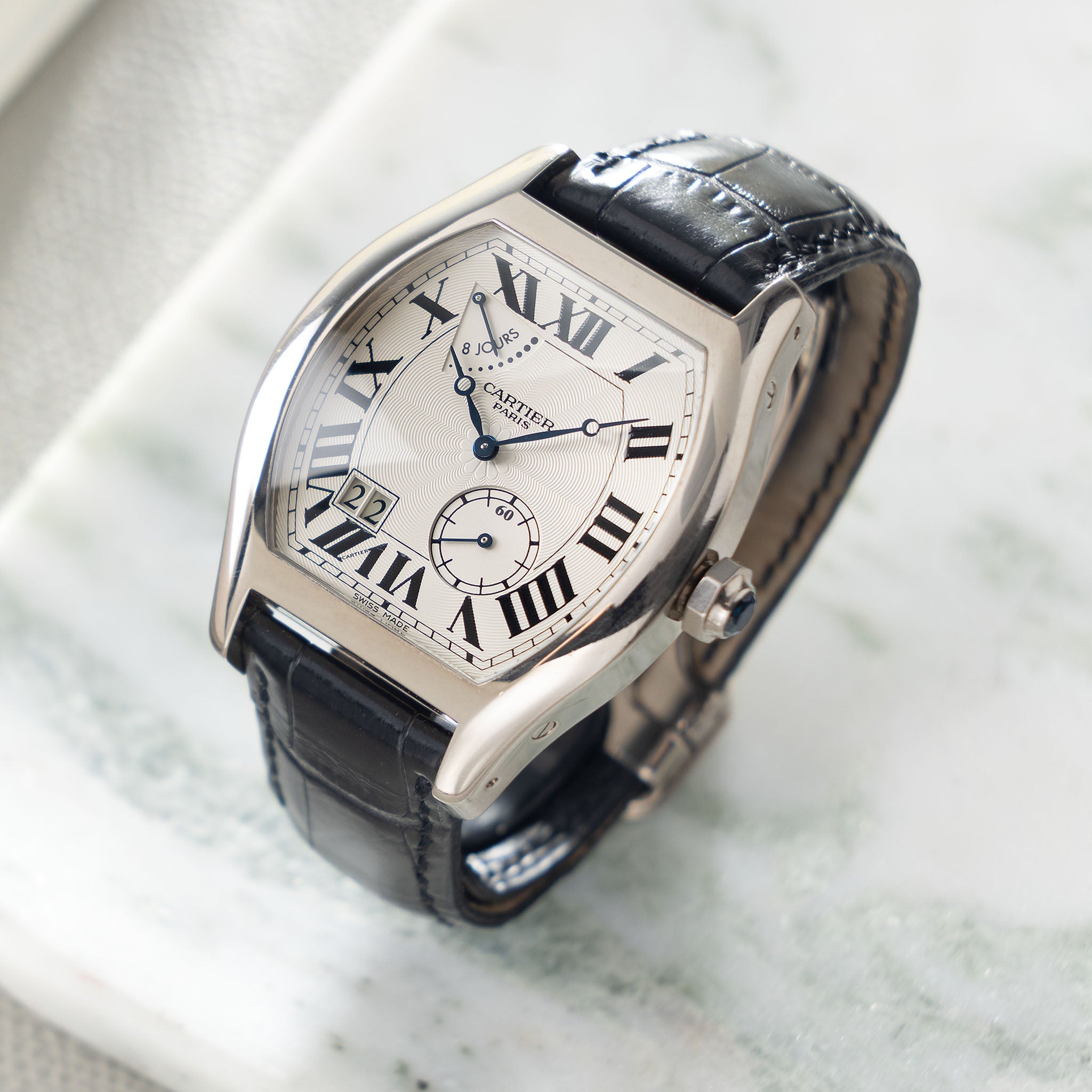 Cartier Tortue XL CPCP 8 days in 18 k white gold ref 2761 Silver Guilo