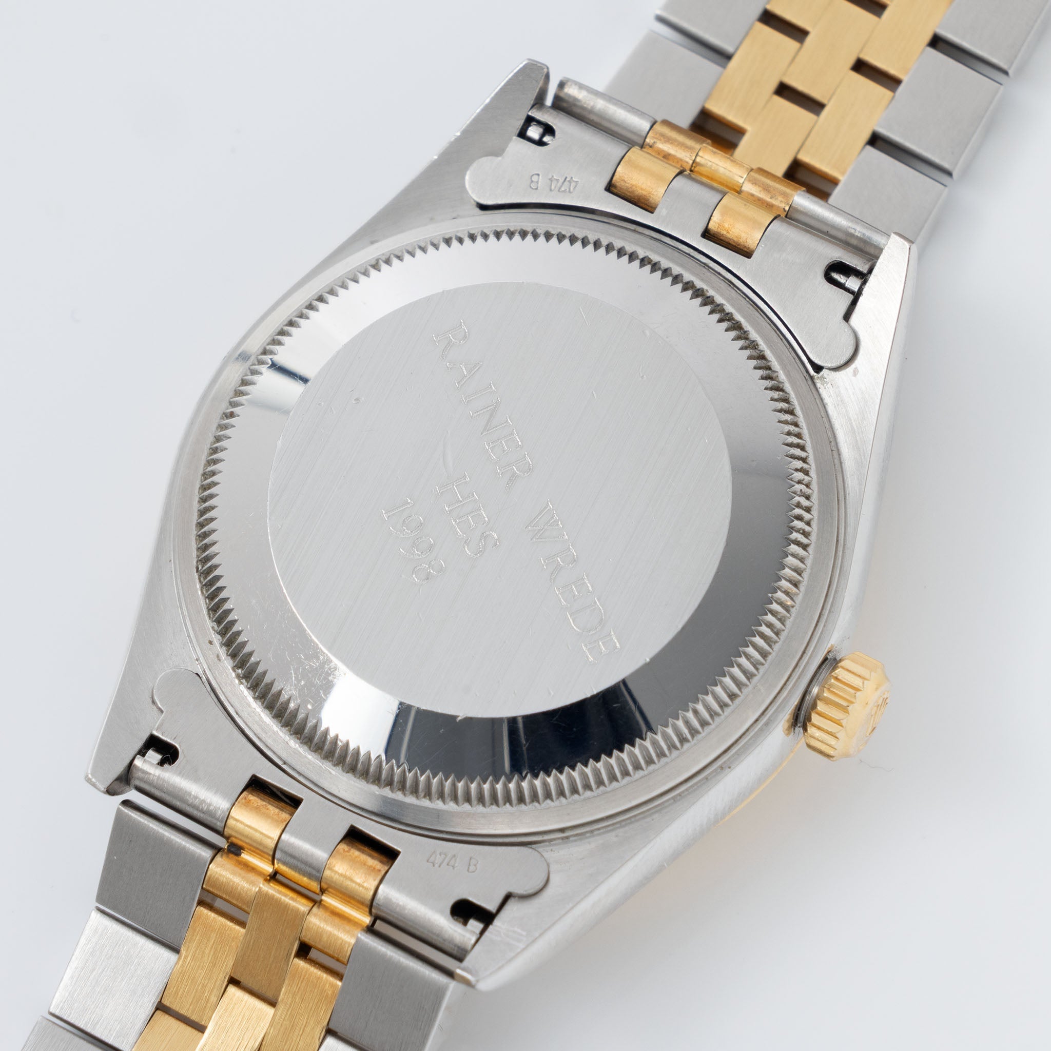 Rolex Oyster Perpetual Date Champagne Halliburton Logo Dial Box and Paper Set in Steel and Gold ref. 15223