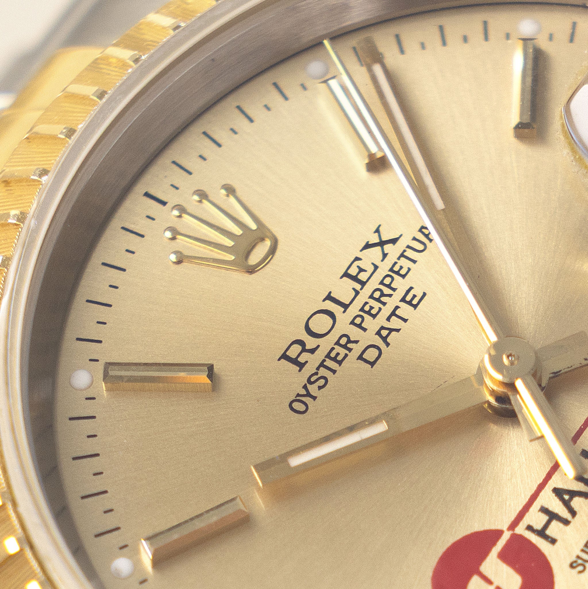 Rolex Oyster Perpetual Date Champagne Halliburton Logo Dial Box and Paper Set in Steel and Gold ref. 15223