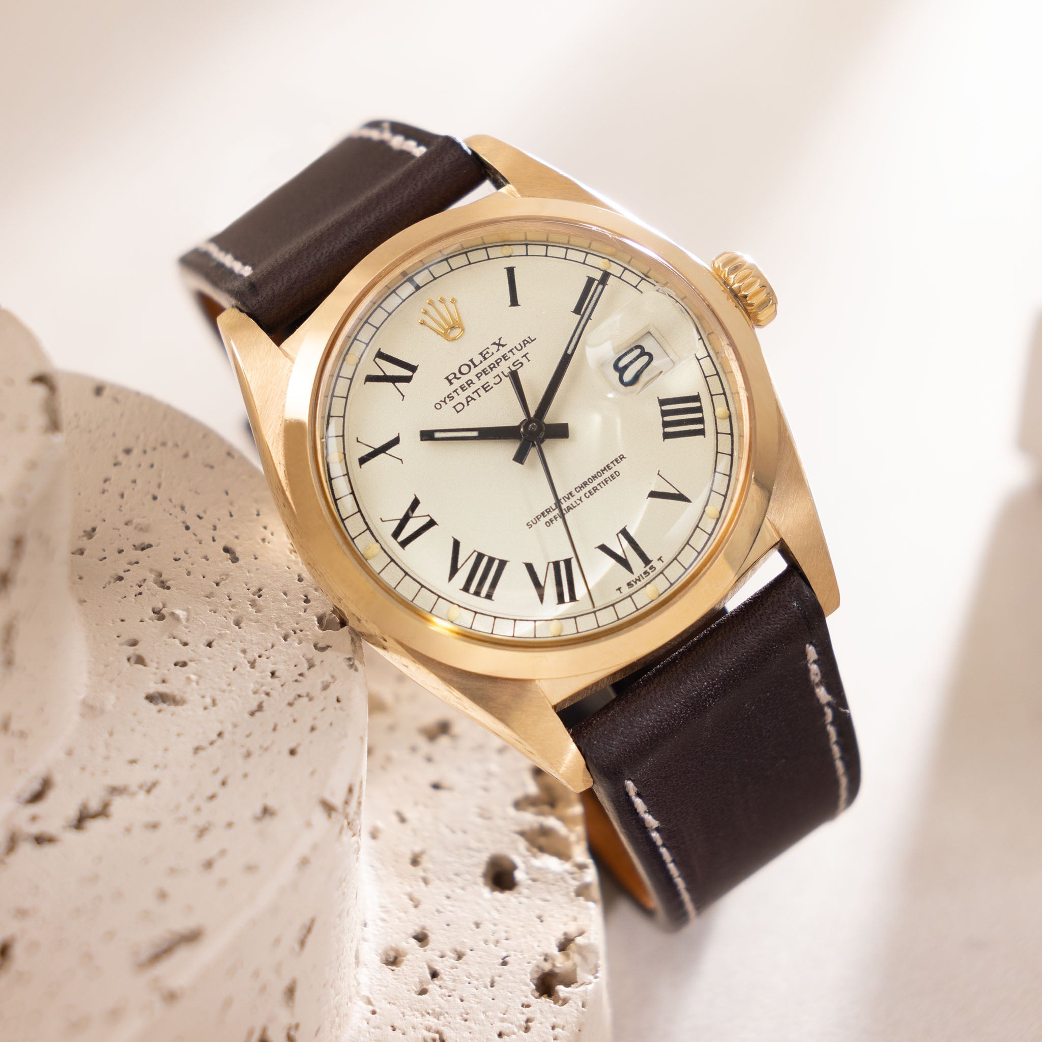 Rolex Datejust 1600/8 Cream Buckley Dial in 18k Yellow Gold