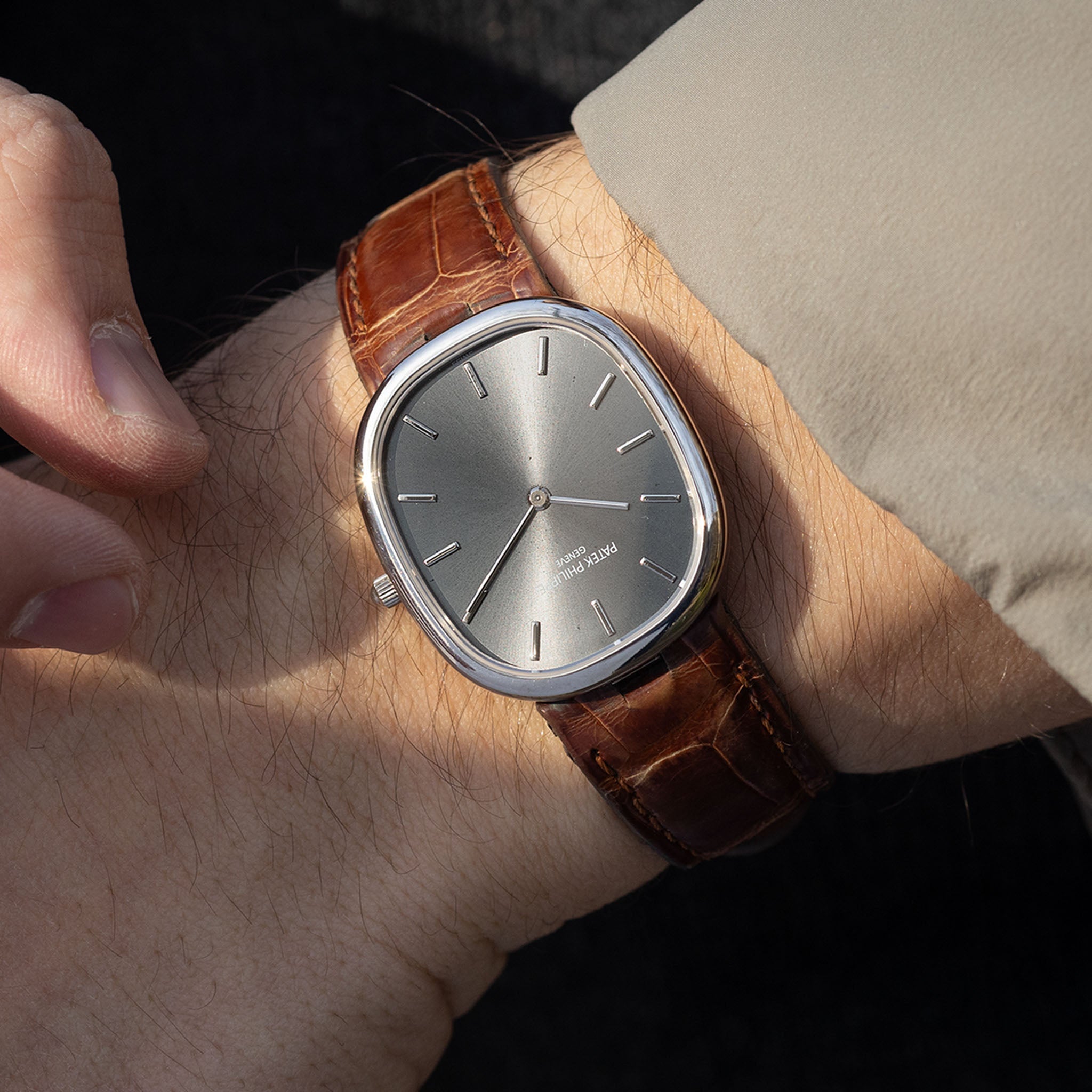 Patek Philippe Ellipse 3738G Grey Soleil Dial Jumbo Automatic in 18k White Gold