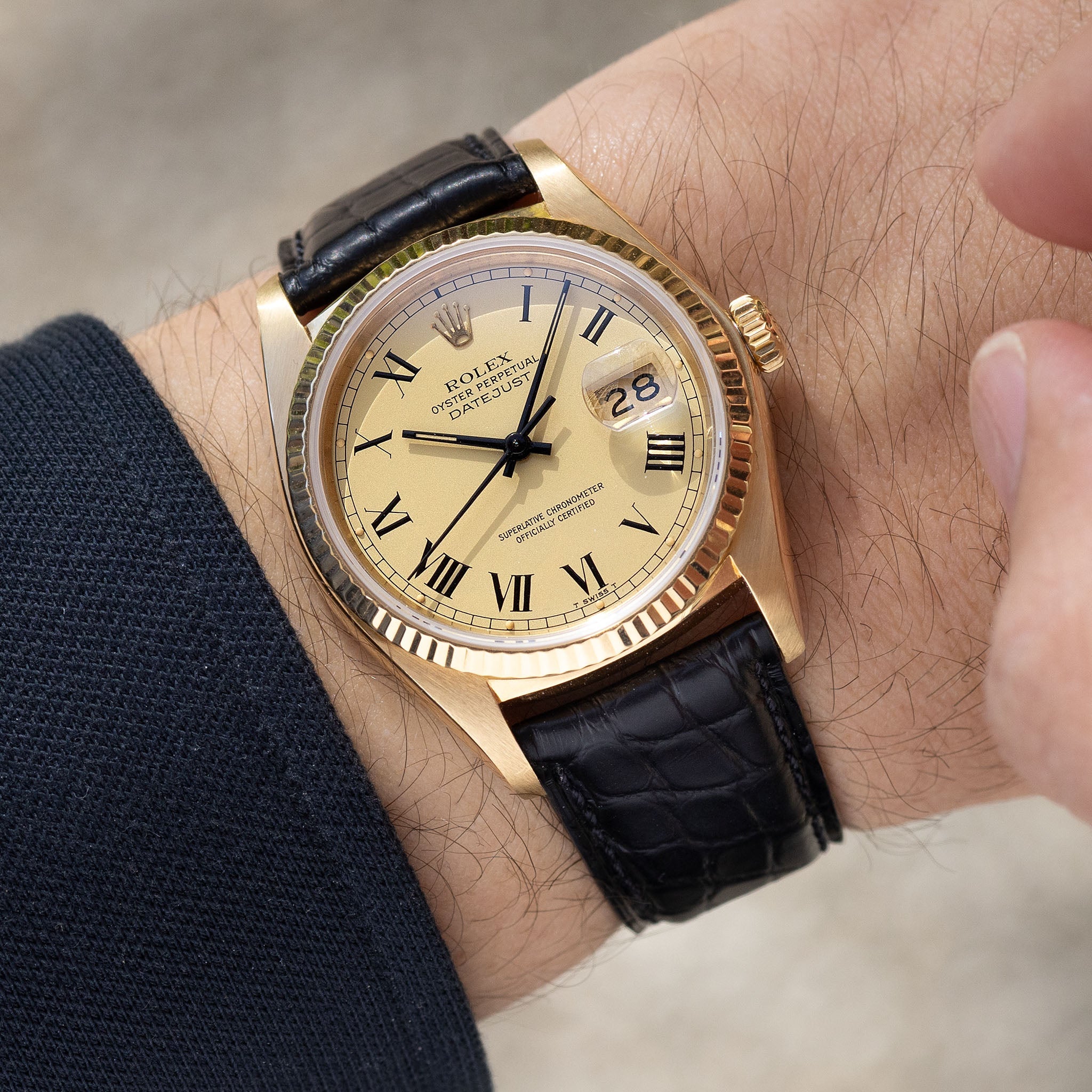 Rolex Datejust 16018 Lemon Buckley Dial with Box and Papers in 18k Yel