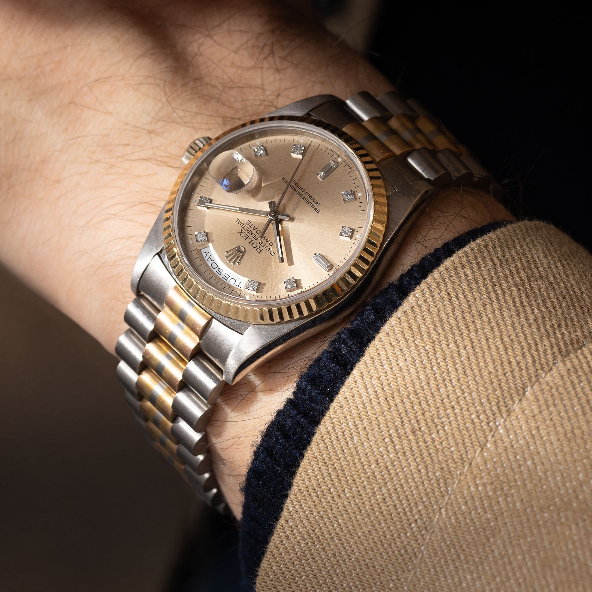 Rolex Day-date Tridor Peach Diamond Marker Dial with Original Guarante