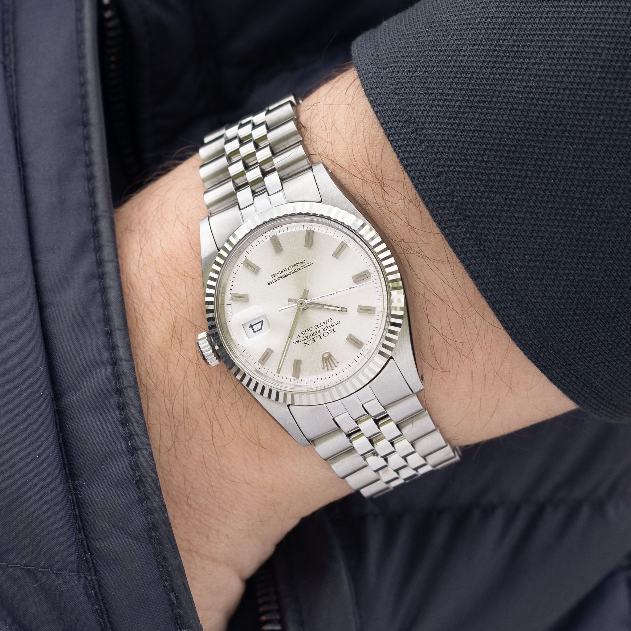 Rolex Datejust 1601 Silver Singer Block Markers Dial