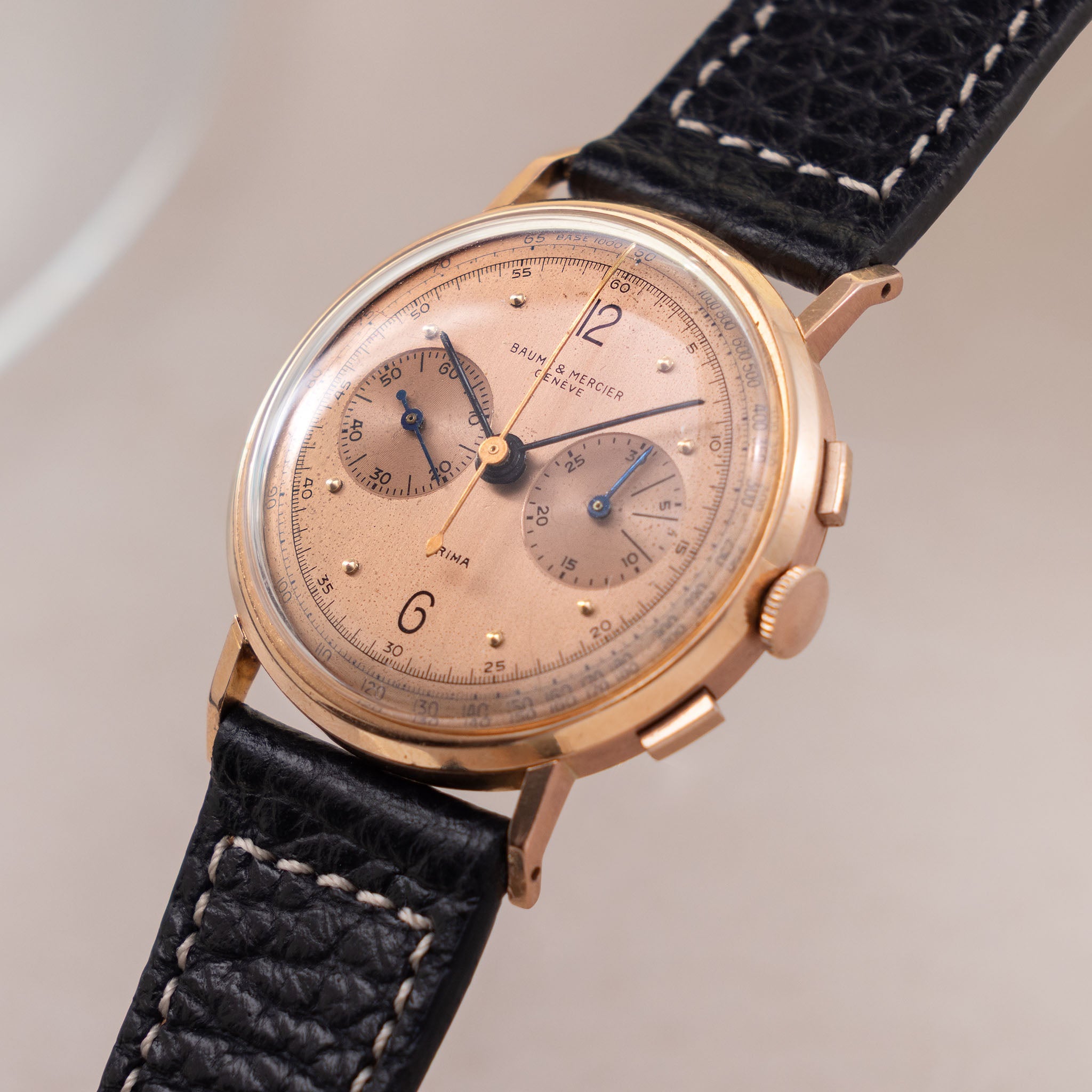 Baume & Mercier 18k Rose gold Chronograph Salmon dial Valjoux cal. 69