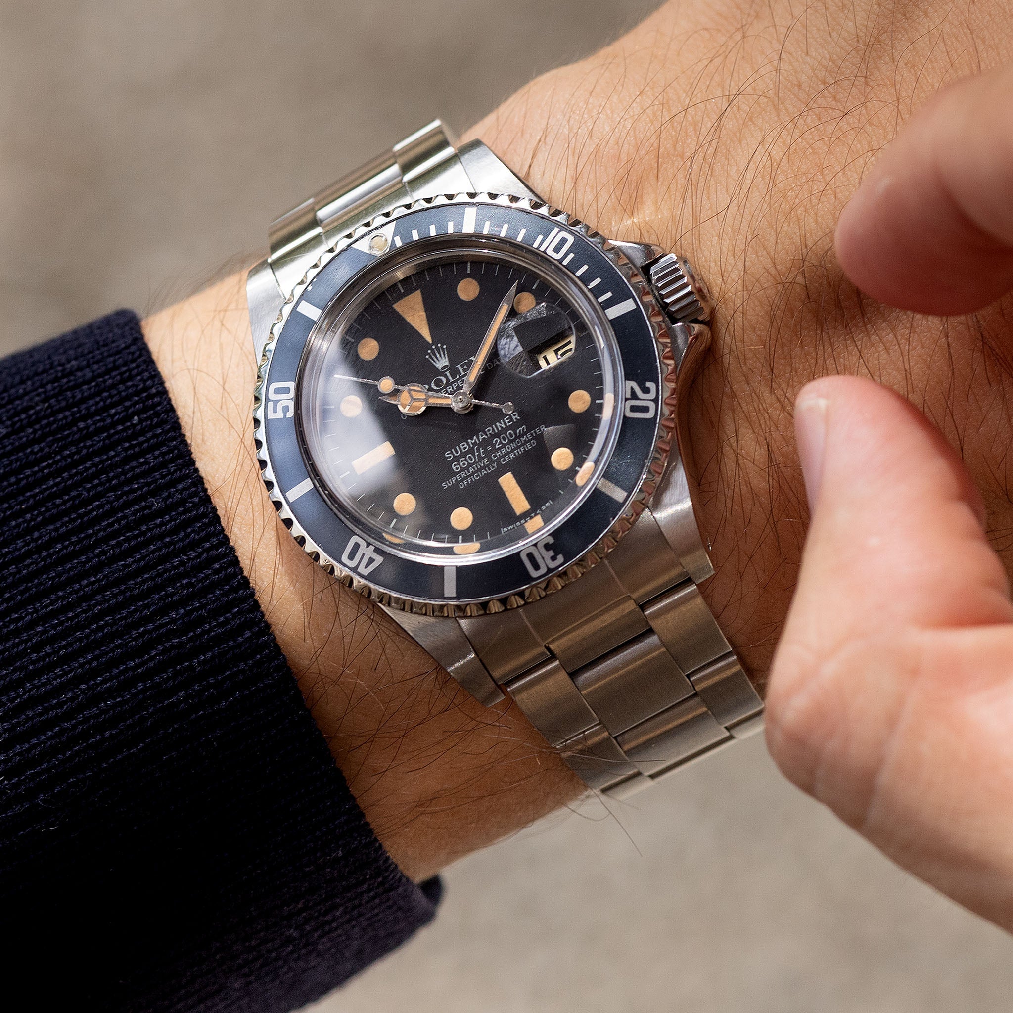 ウィンキー Rolex Submariner 1680 MK1 Dial Pumpkin Patina Kissing 40 Inlay