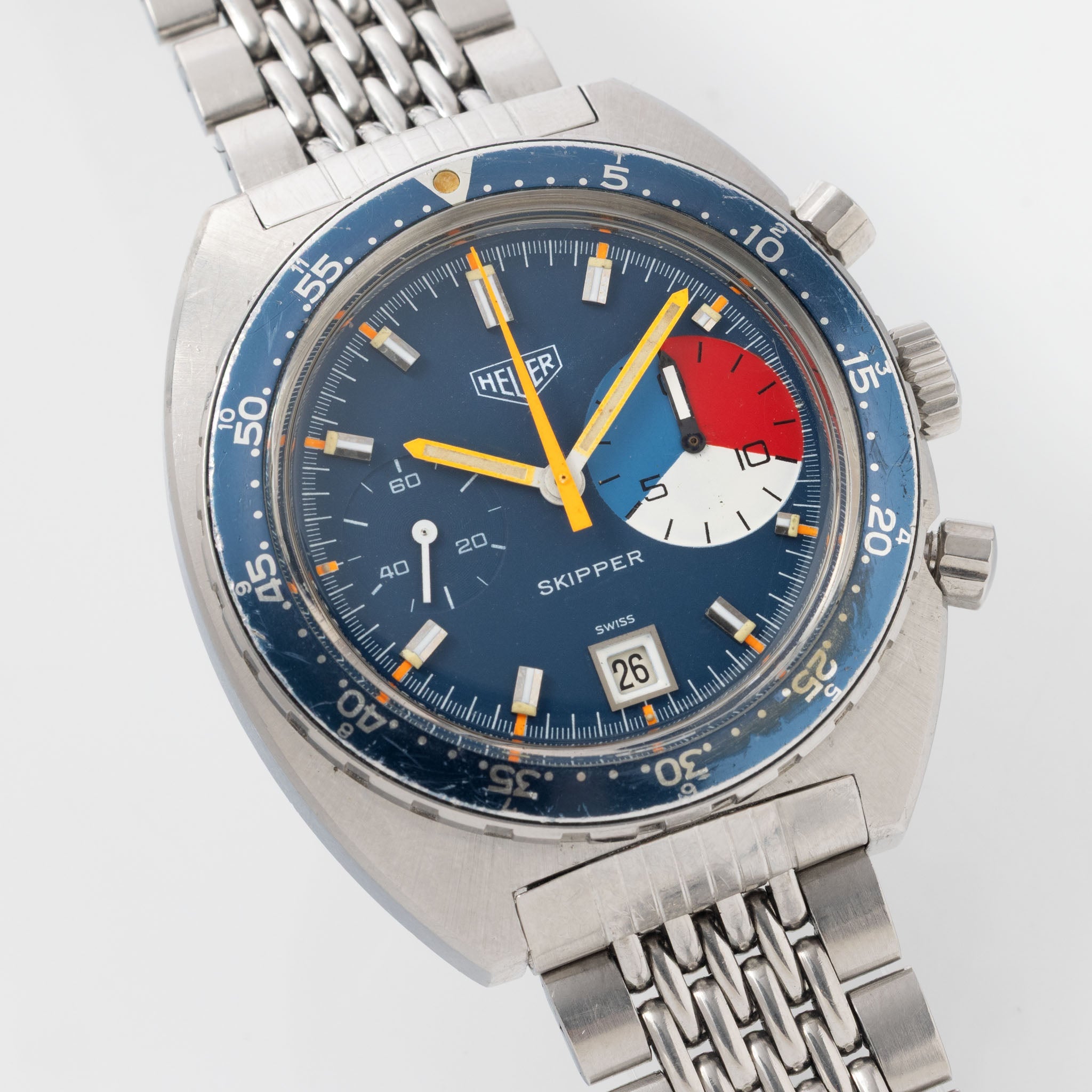 Heuer Skipper Yacht Regatta Timer MK1 Blue Dial ref. 73463 with Rare Gay Frères Bracelet