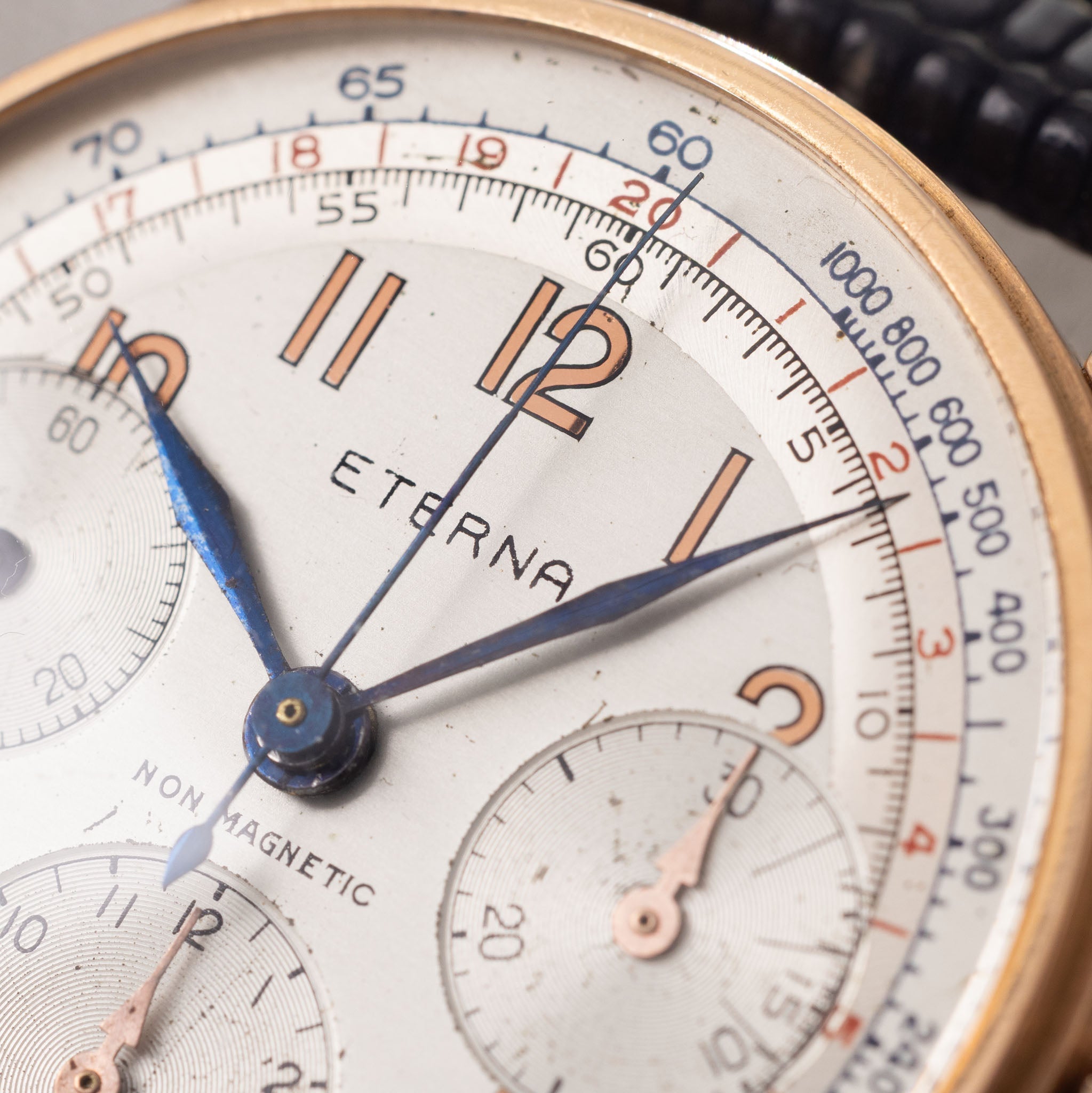 Eterna Three-Register 18k Rose Gold Chronograph Silver dial