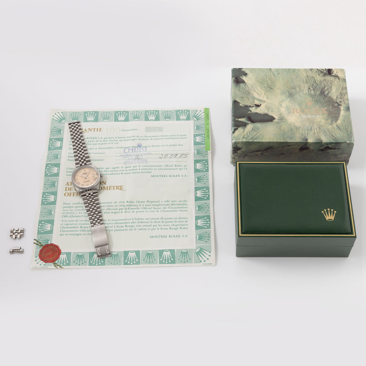 Rolex Datejust Cream dial With Applied Roman numerals box and paper set ref 16030