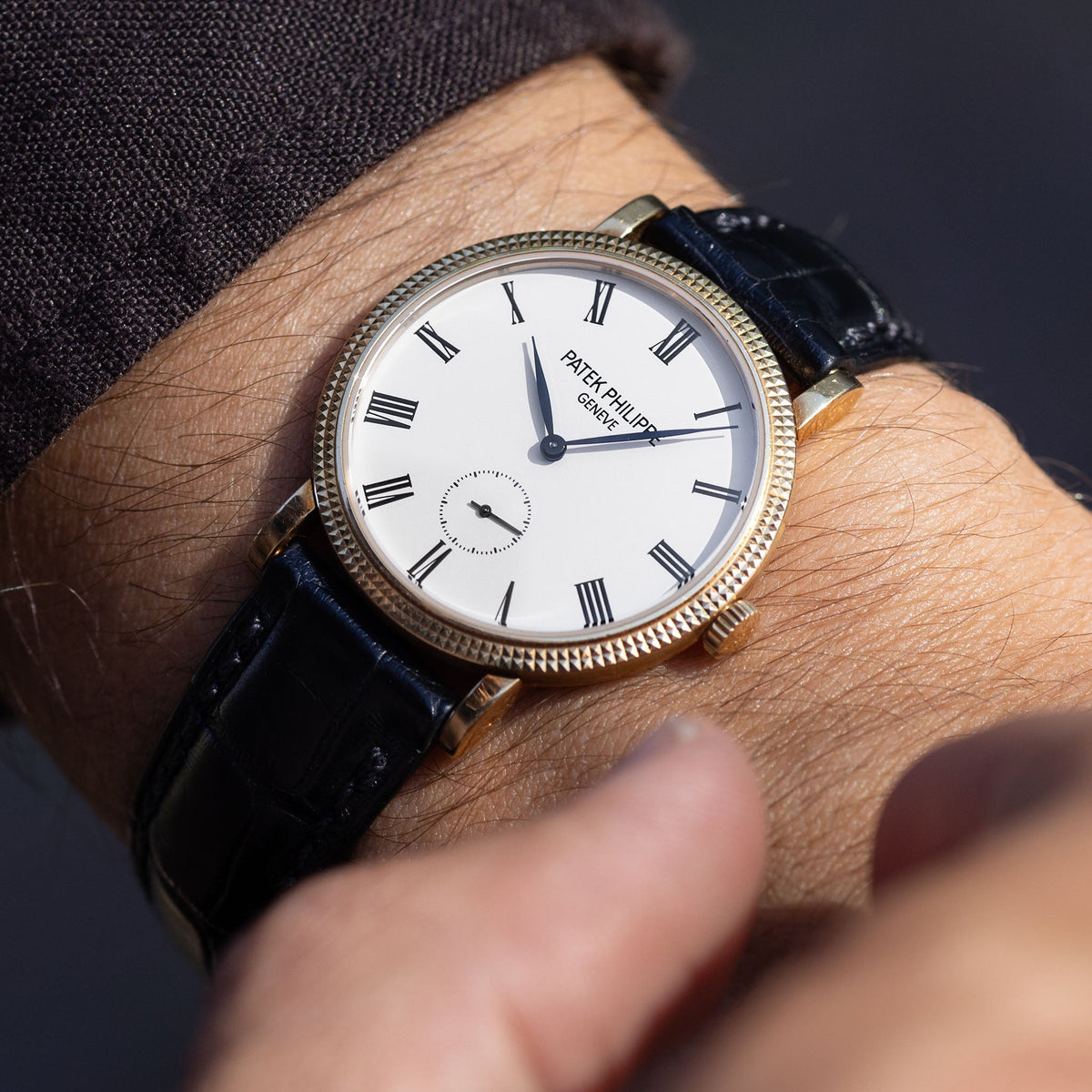 Patek Philippe Calatrava Ref 7119J 18k Yellow Gold Clous de Paris with White Roman Dial