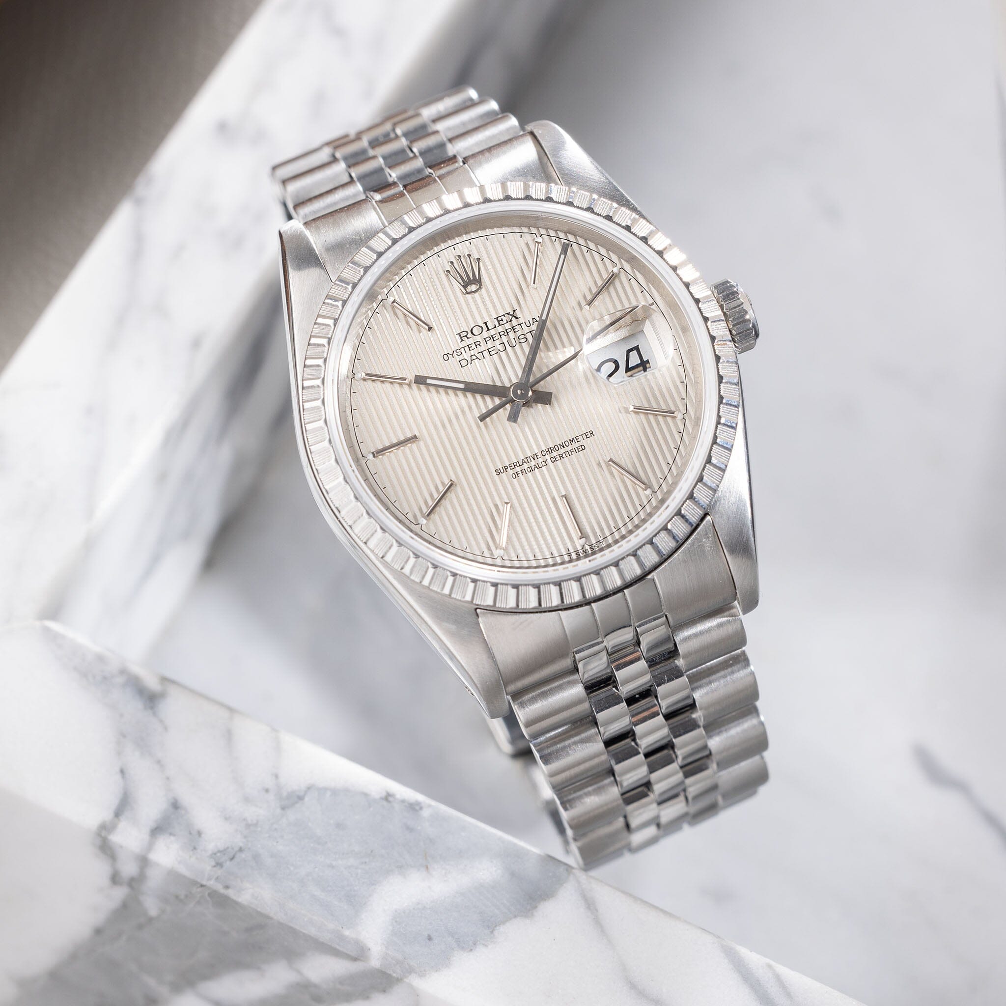 Rolex datejust silver tapestry dial Clearance