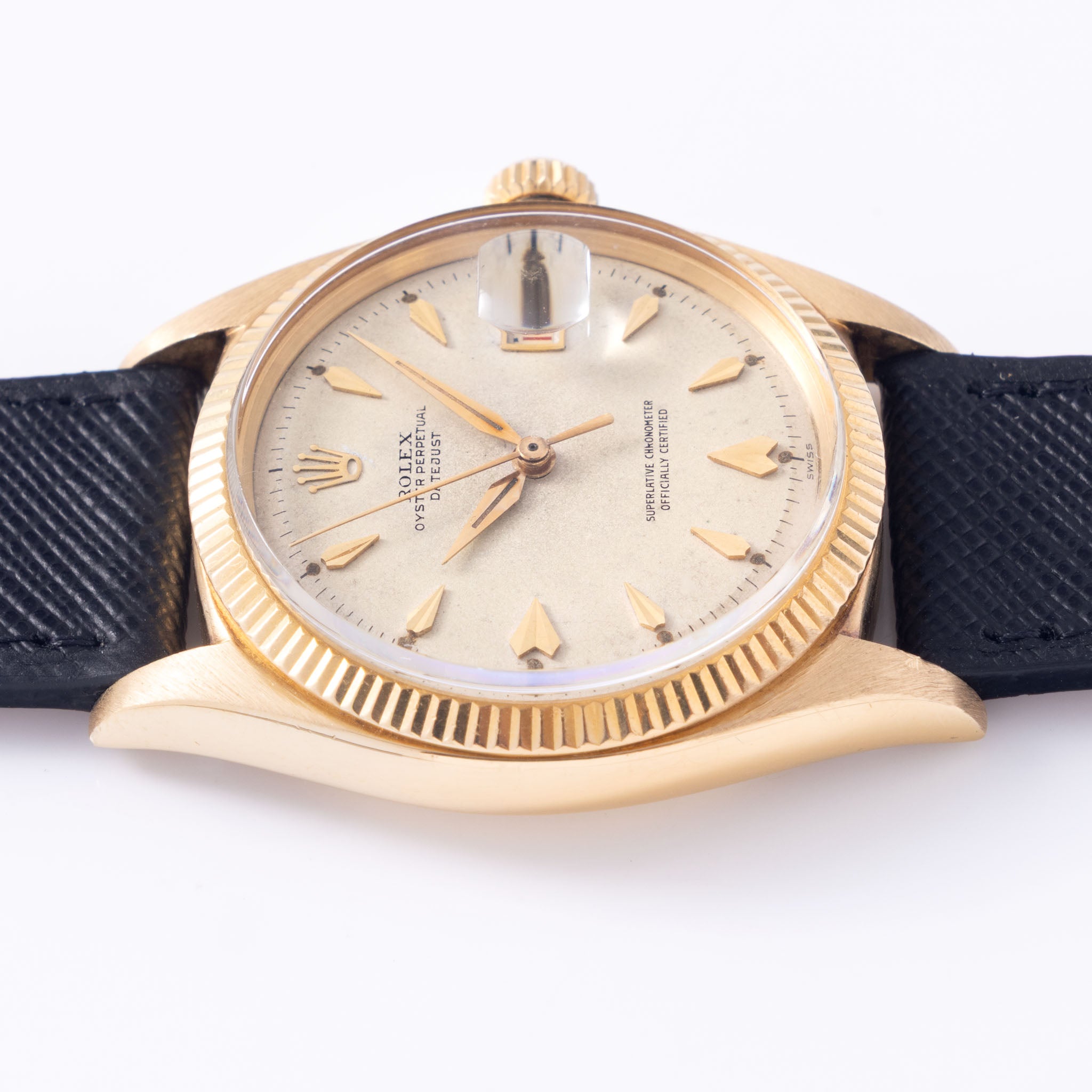 Rolex Datejust Cream dial with "Arrow head " markers in 18 k yellow gold ref 6605