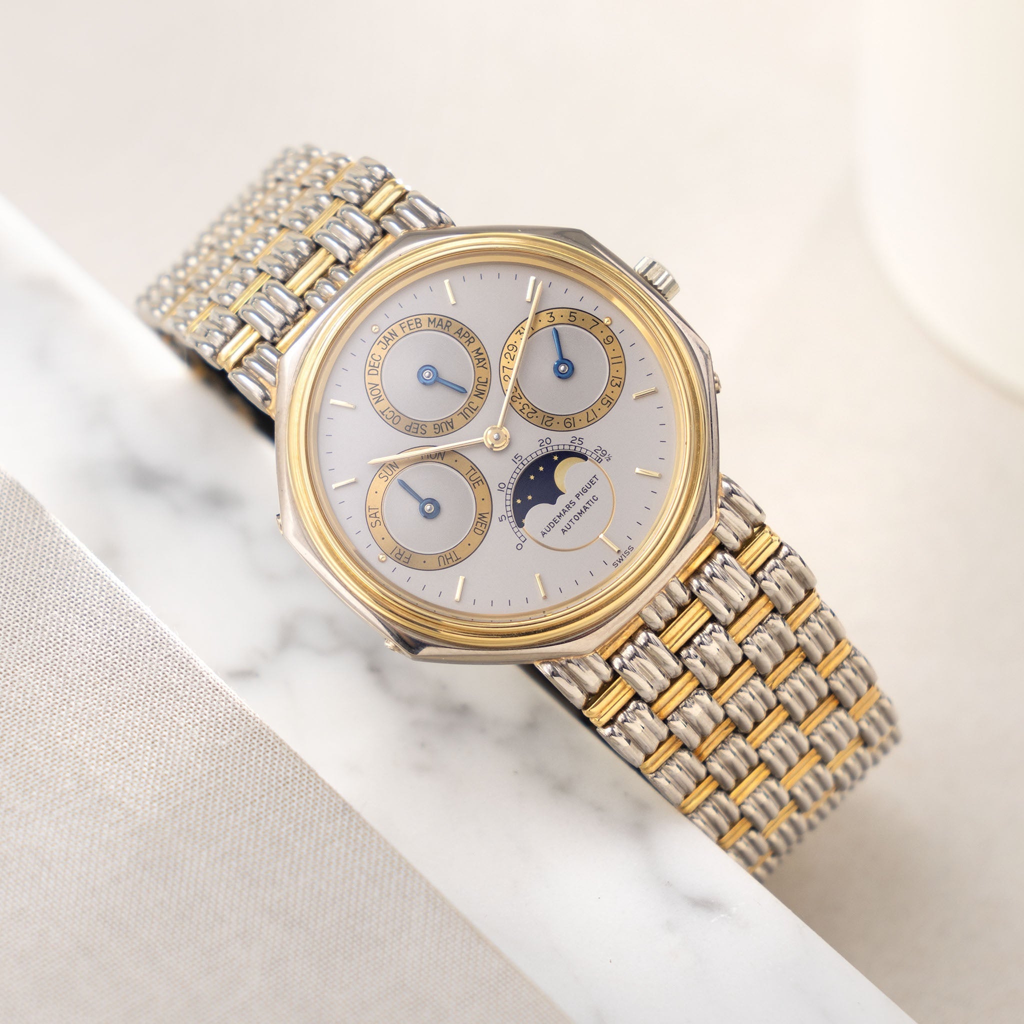 Audemars Piguet Quantieme Perpetual Calendar Yellow and White Gold Octagonal Case with Archive Extract Ref 5557CAv