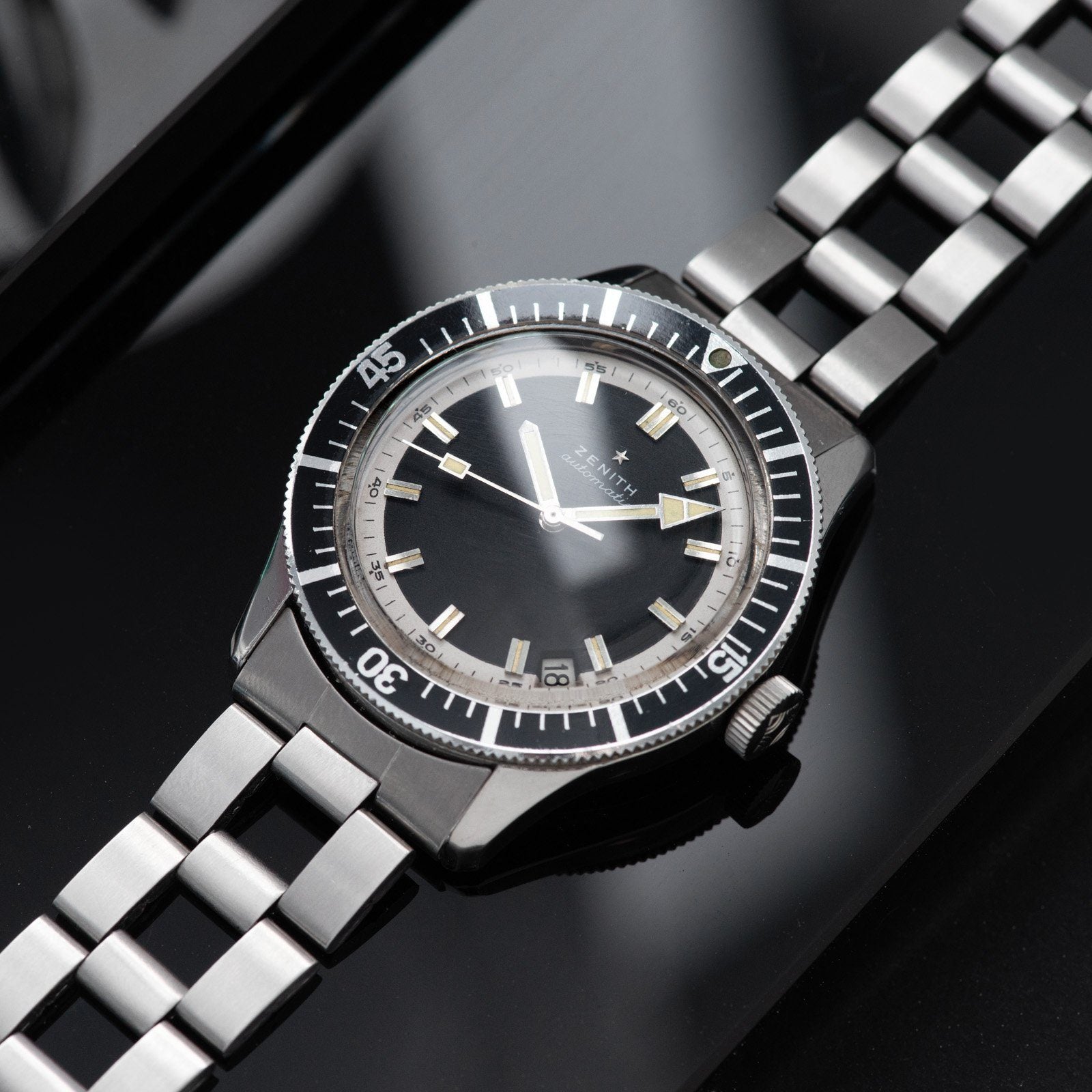 Zenith Diver Black Dial ref A3630 on Gay Freres Ladder Bracelet