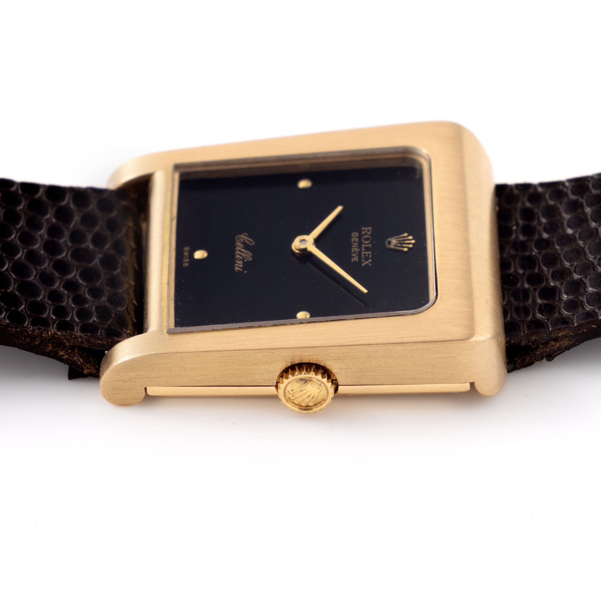 Rolex Cellini Trapezoid Case Yellow Gold Black Dial Ref 4100