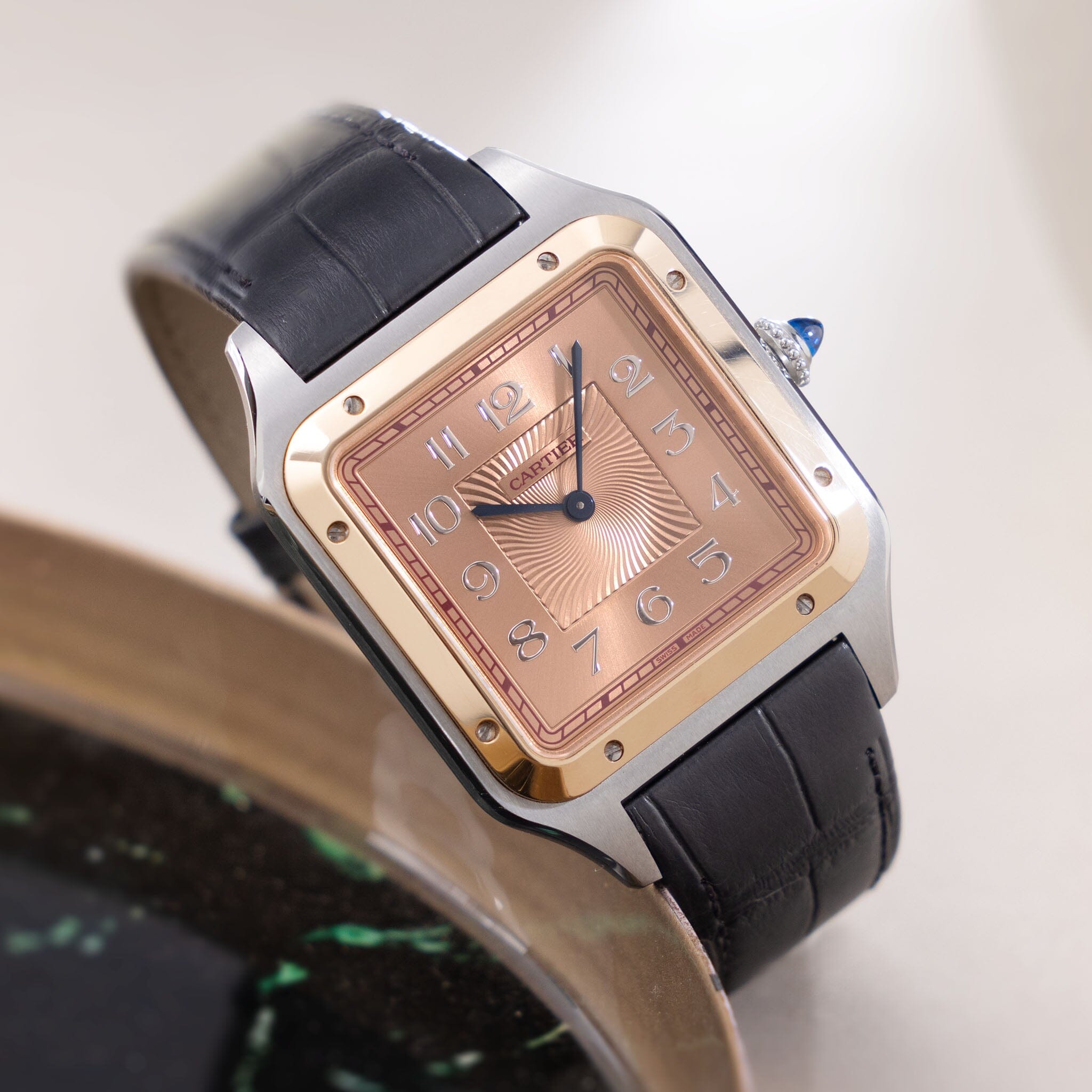 Cartier santos rose gold rubber clearance strap