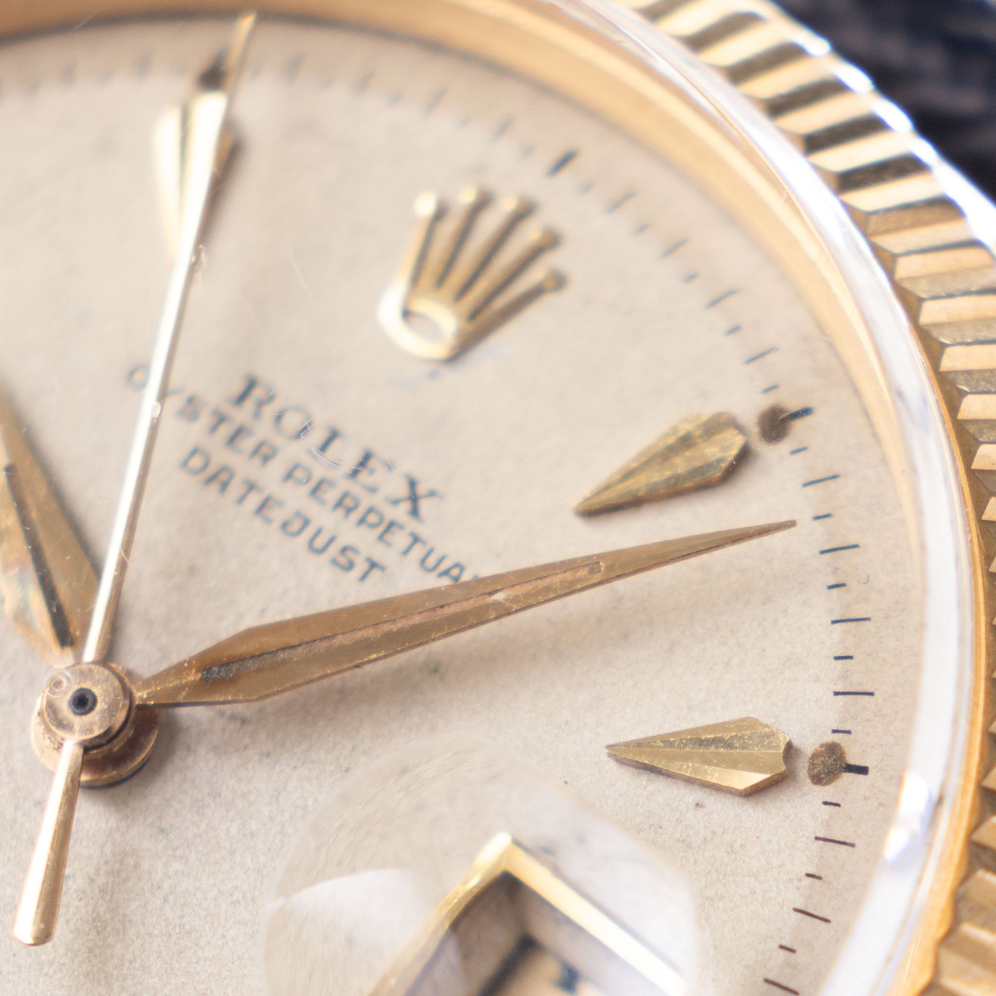 Rolex Datejust Cream dial with "Arrow head " markers in 18 k yellow gold ref 6605
