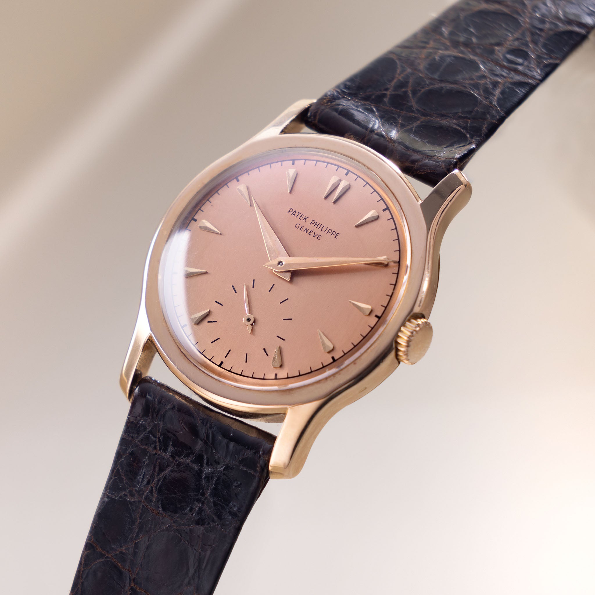 Patek Philippe Calatrava "pink on pink " ref 2450 in 18 k rose gold with extract of archives