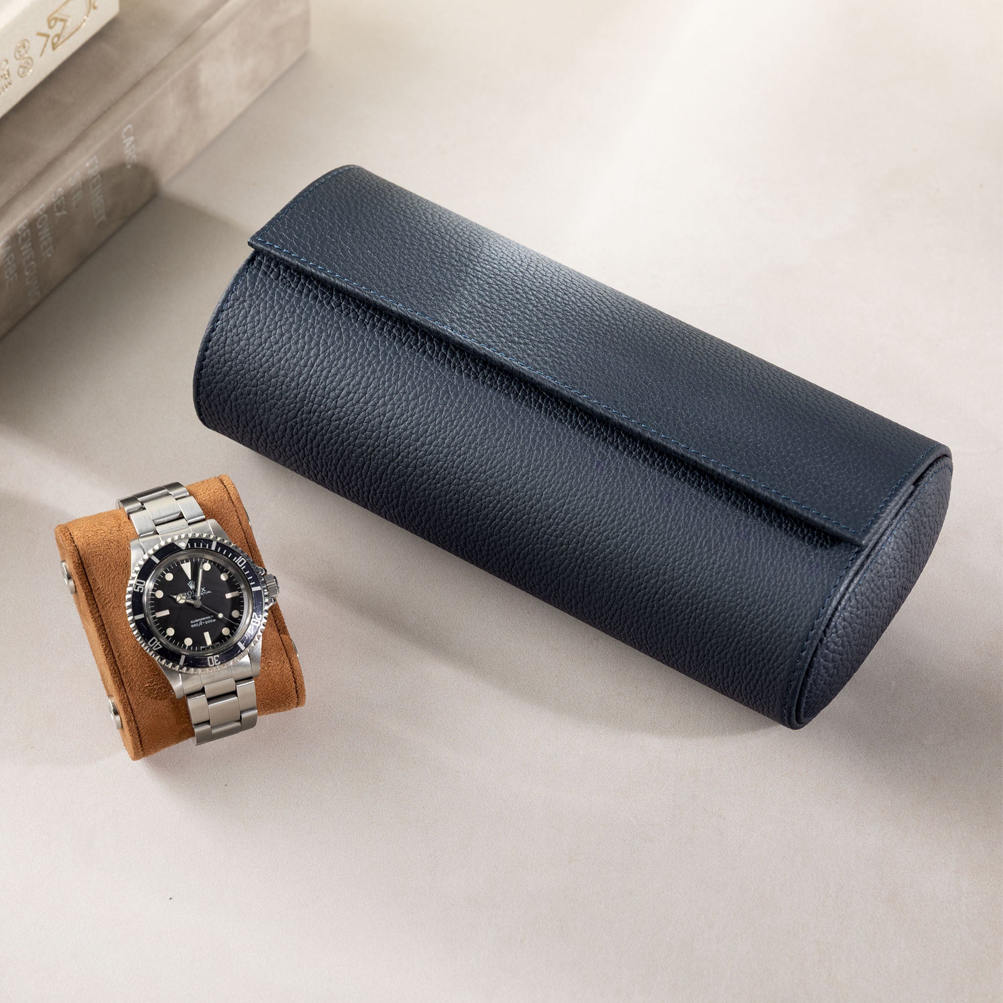 Oval 3 Watch Dark Blue Leather Watch Box
