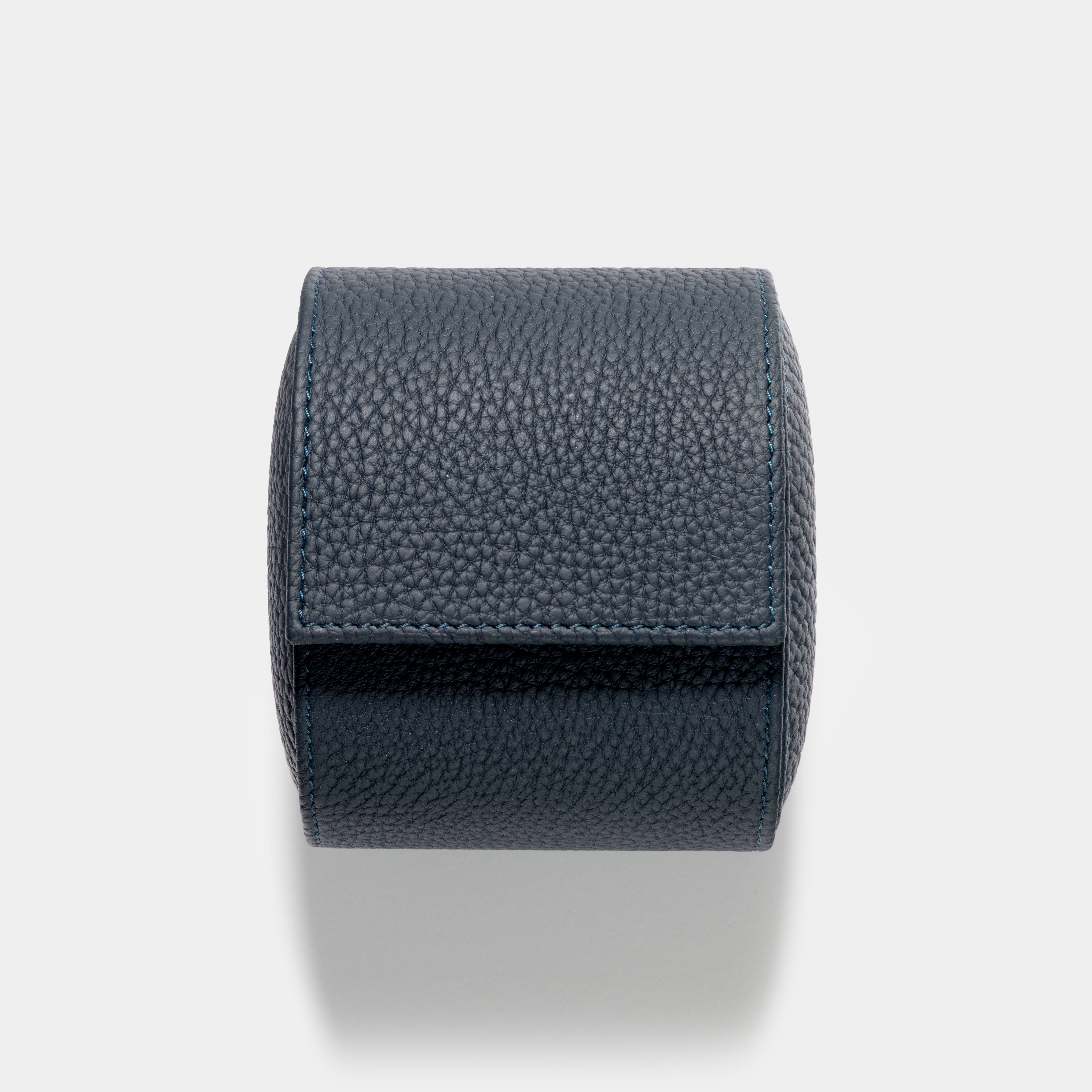 Oval Single Dark Blue Leather Watch Box