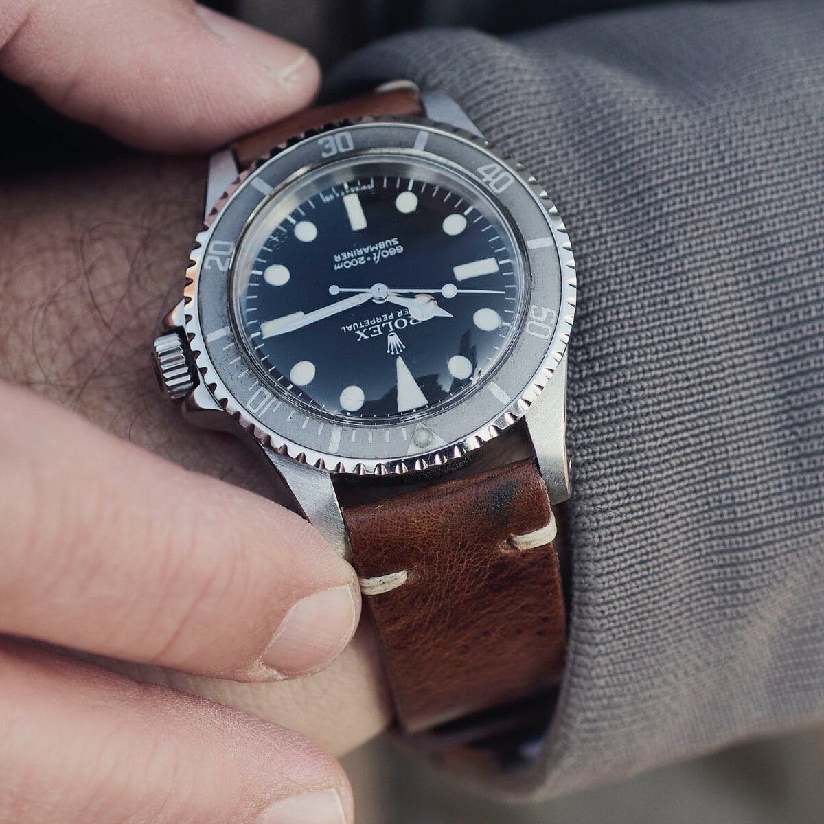 Siena Brown Leather Watch Strap on a Rolex 5513 Submariner