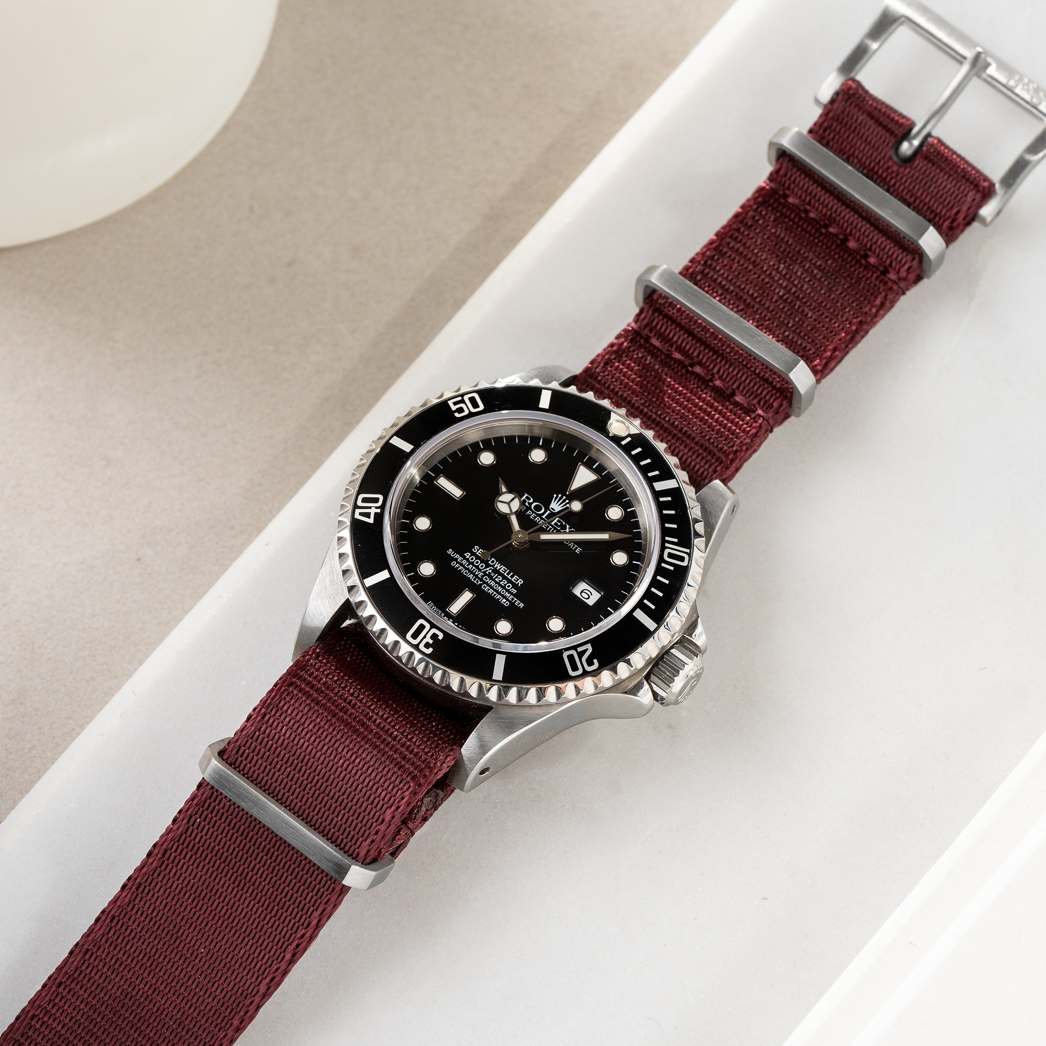 Strap for Rolex Seadweller - Deluxe Nylon Single Pass Burgundy