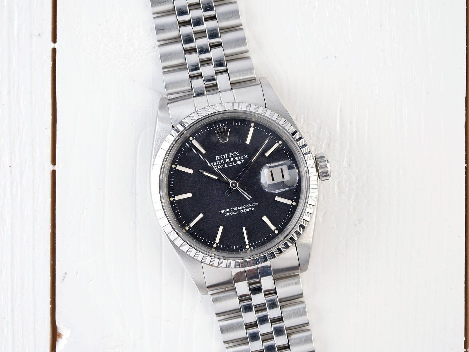 ROLEX 1603 DATEJUST MARBLE BLACK DIAL