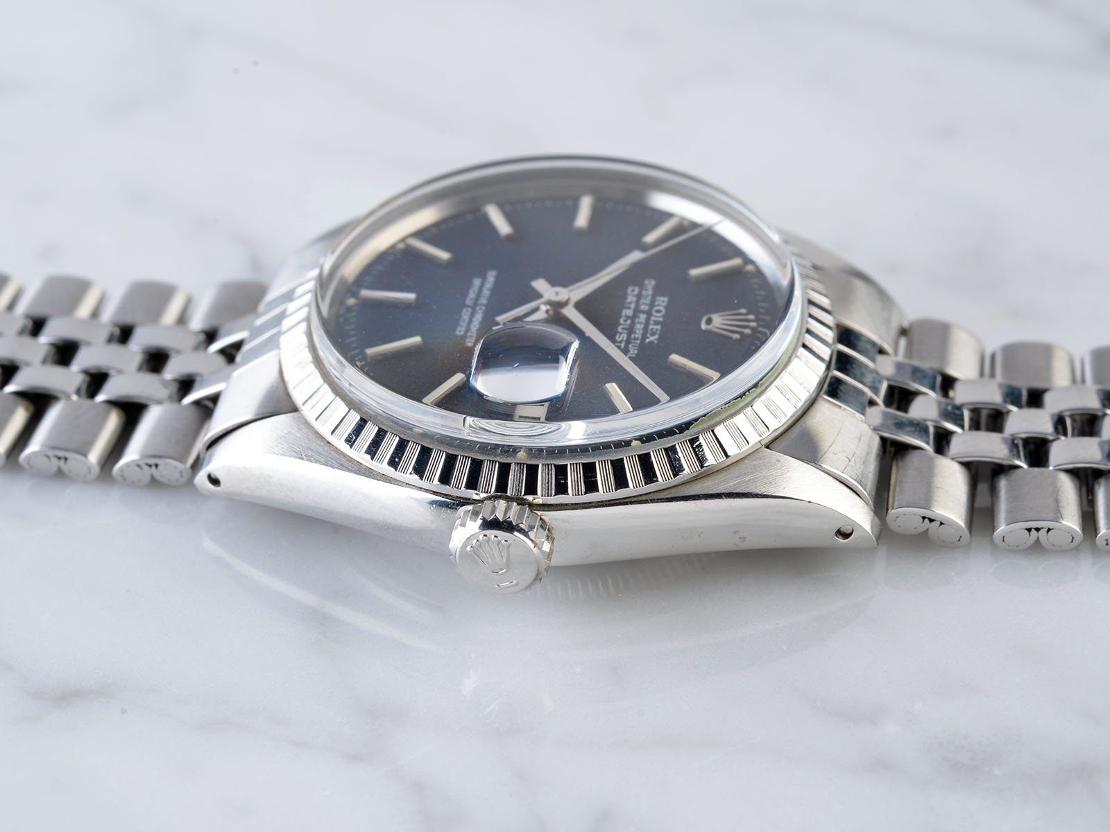 ROLEX 1603 DATEJUST MARBLE BLACK DIAL