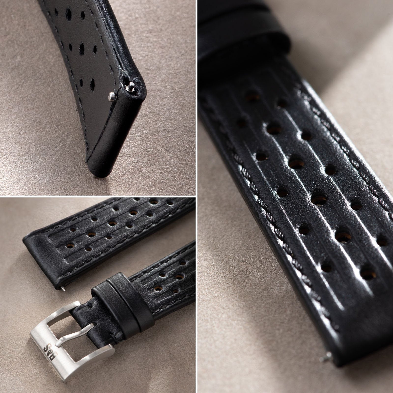 Racing Black Speedy Leather Watch Strap