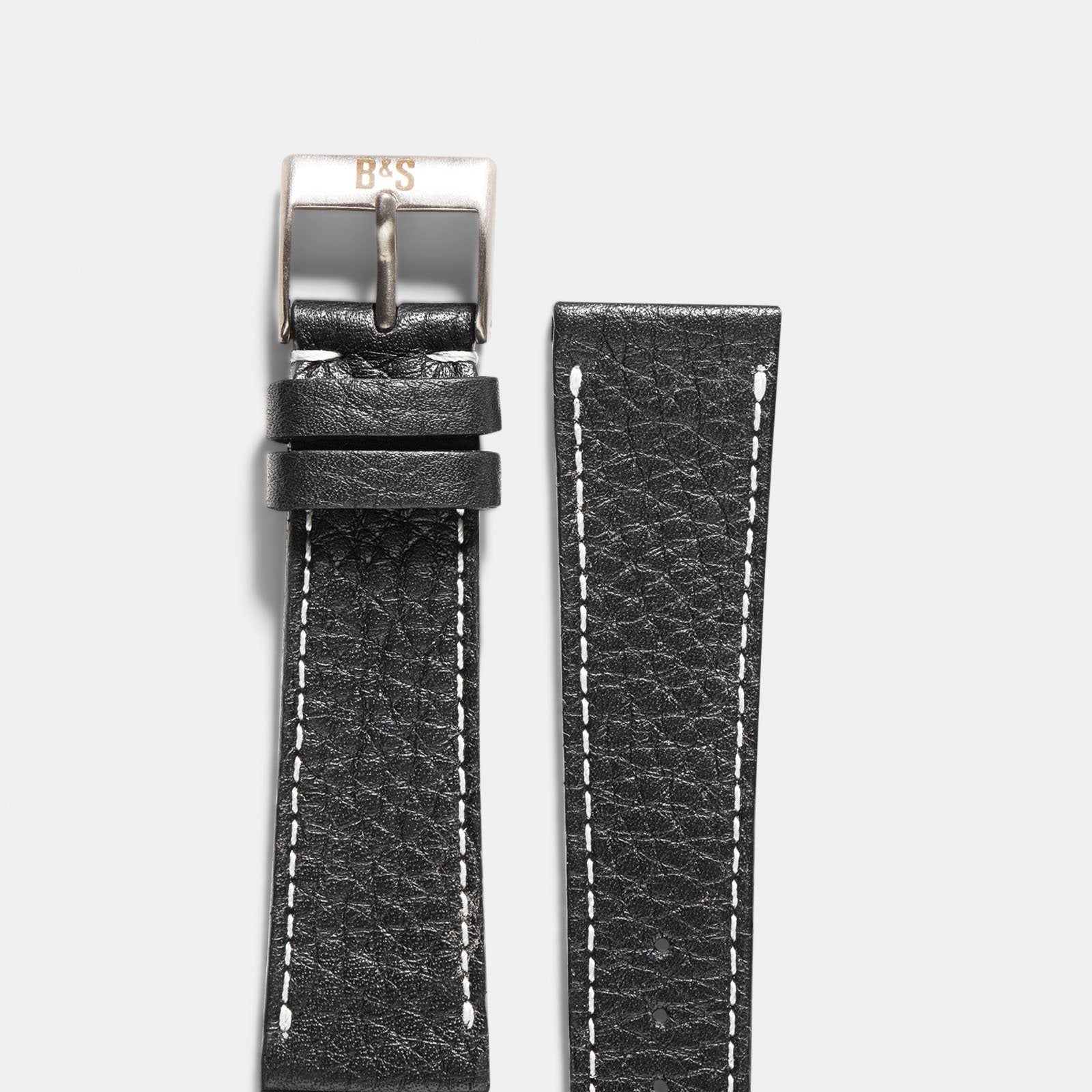 Rich Black Creme Stitch Leather Watch Strap
